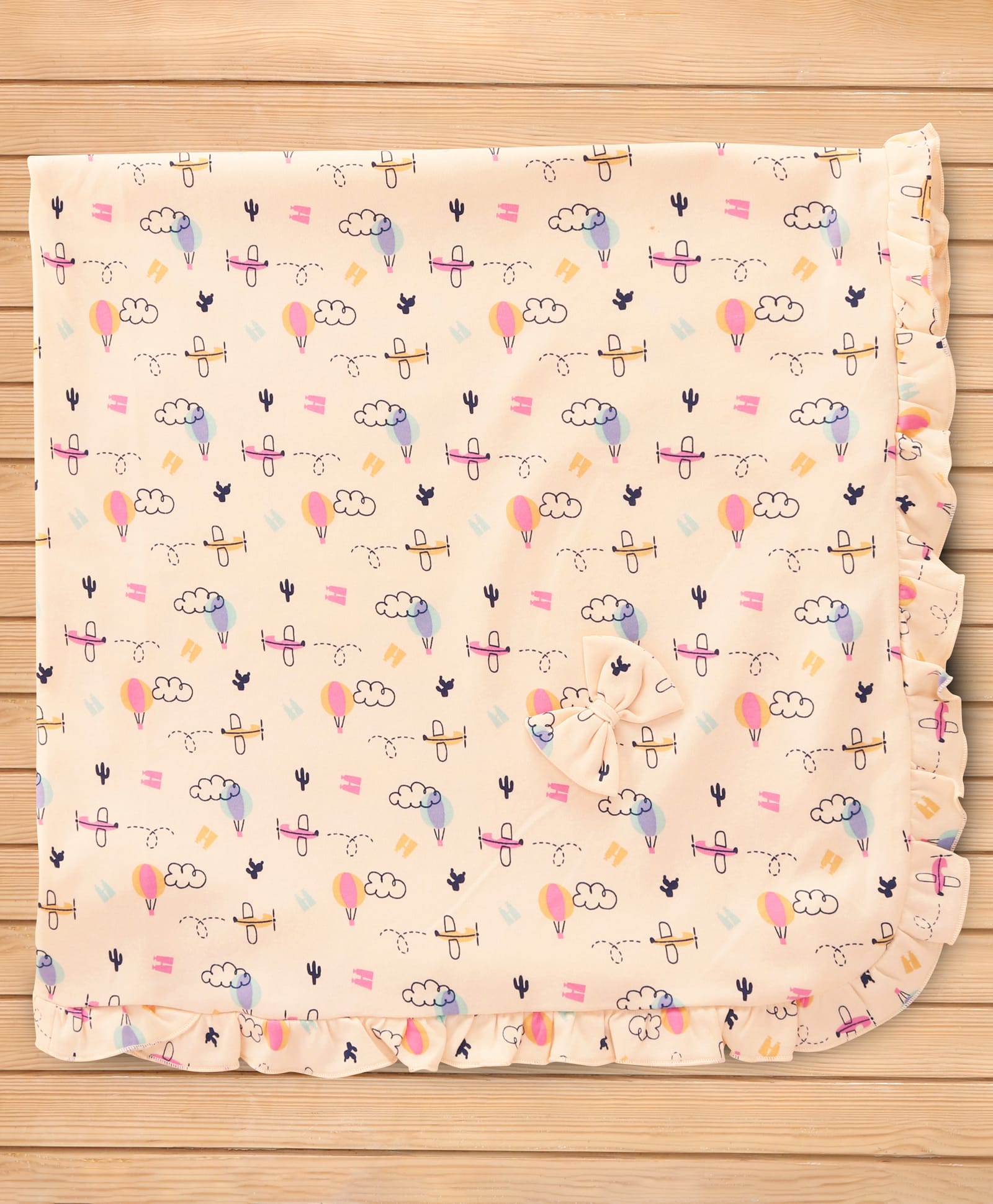 CUCUMBER Cotton Knit Towel With Frill Detailing & Aero Plane Print L 81 x B 81 cm - Cream-image-21