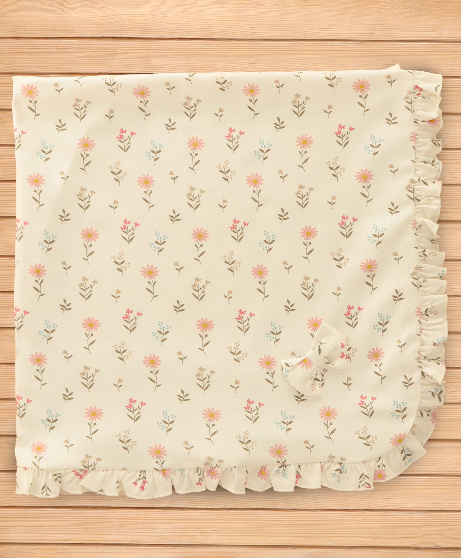 CUCUMBER Cotton Knit Towel With Frill Detailing & Floral Print L 81 x B 81 cm - Off White-image-29