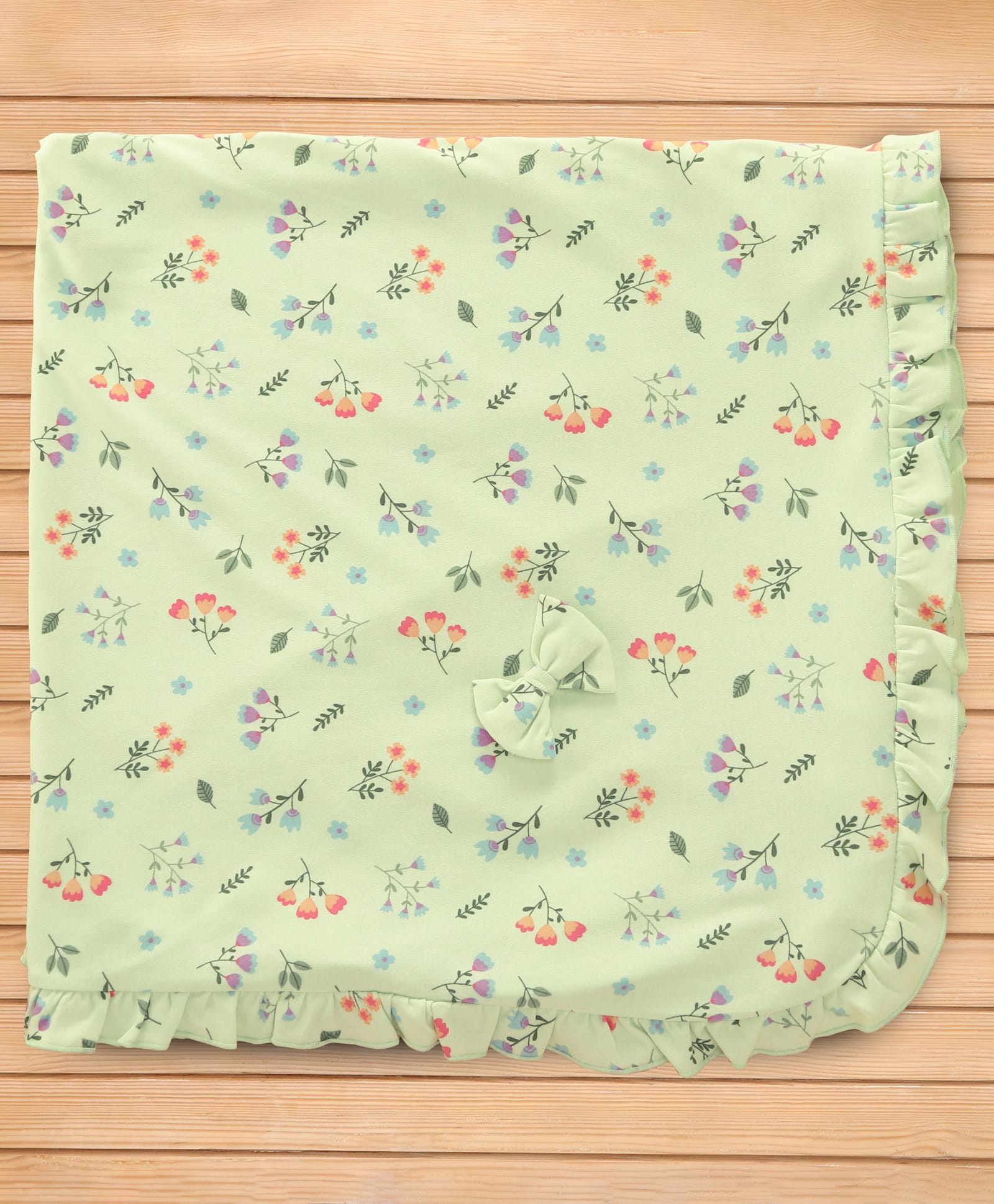CUCUMBER Cotton Knit Towel With Frill Detailing & Floral Print L 81 x B 81 cm - Light Green-image-25