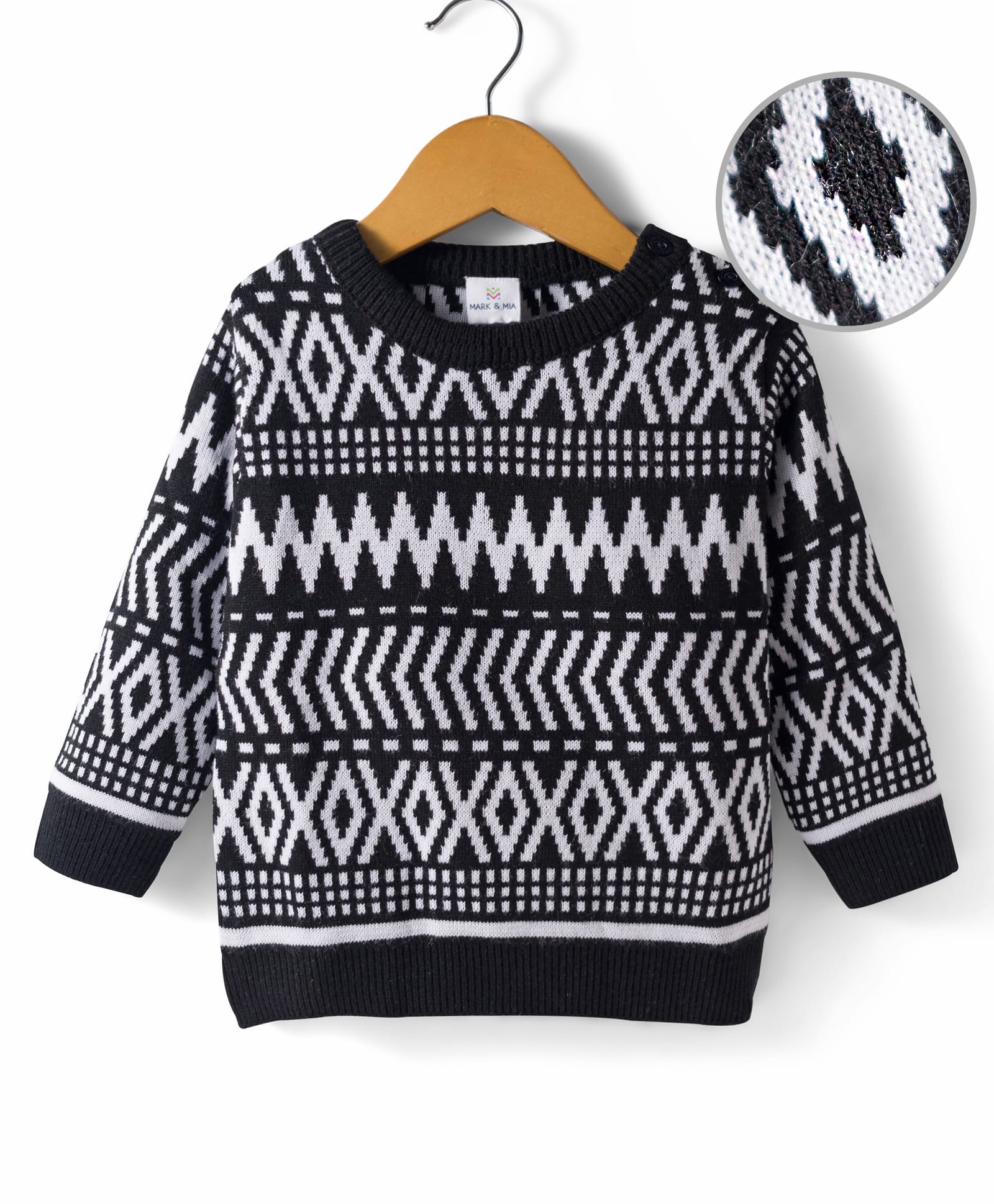 Mark & Mia Knit Full Sleeves Pullover Sweater with Motif Design - Black-image-44