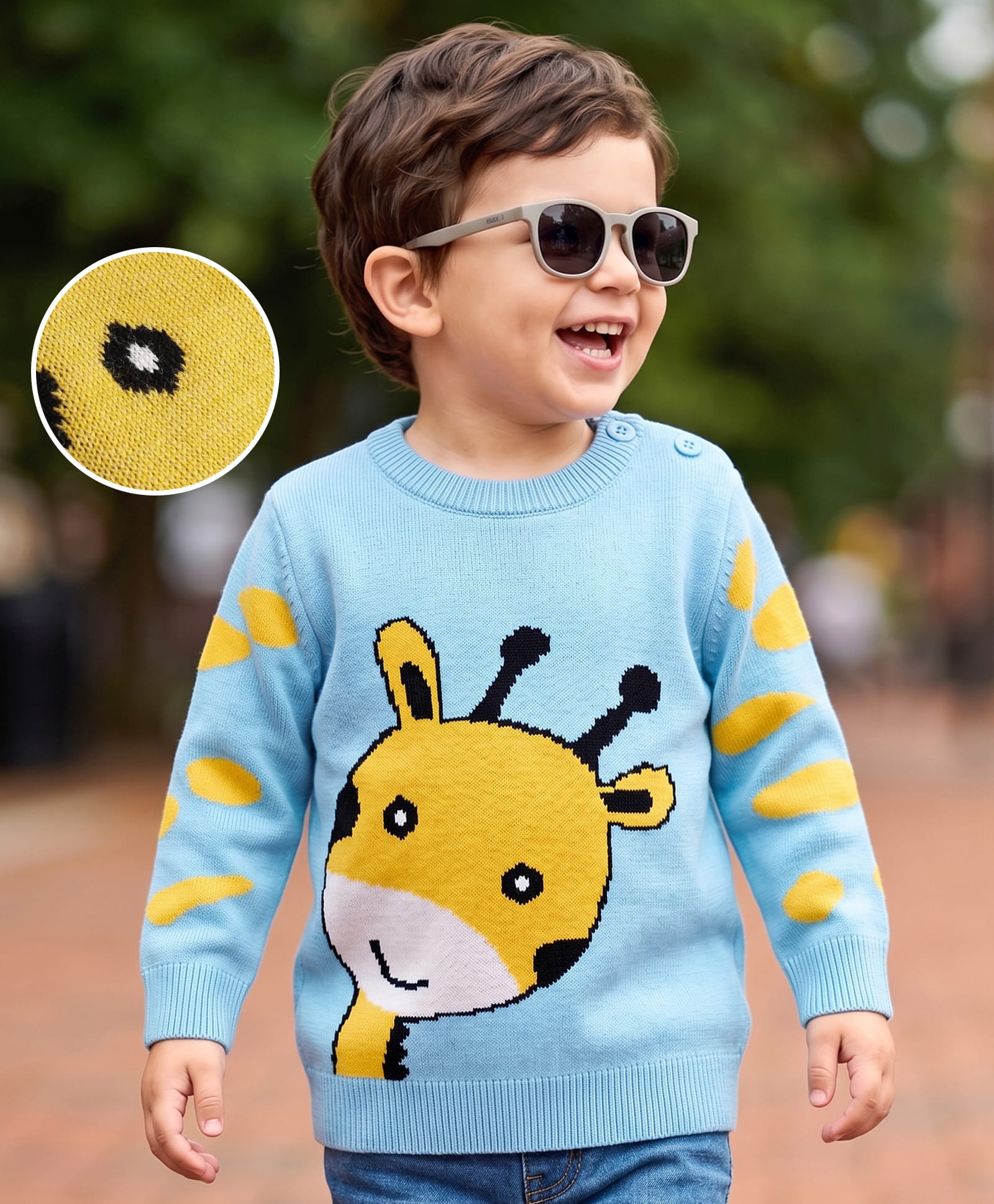 Mark & Mia Knit Full Sleeves Pullover Sweater With Giraffe Design Light Blue-image-13