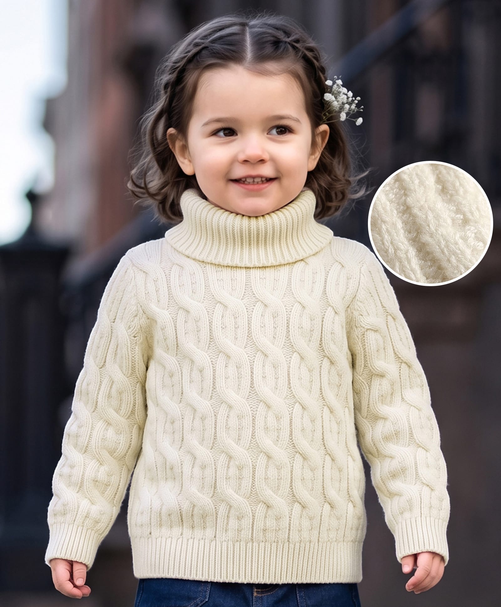 mark & mia Babyhug Knit Full Sleeves Pullover Sweater Cable Knit Design - Cream-picture-24