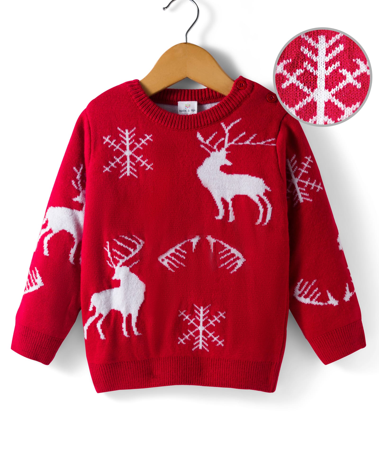 Mark & Mia Knit Full Sleeves Pullover Sweater with Reindeer & Snowflake Design - Red-picture-15