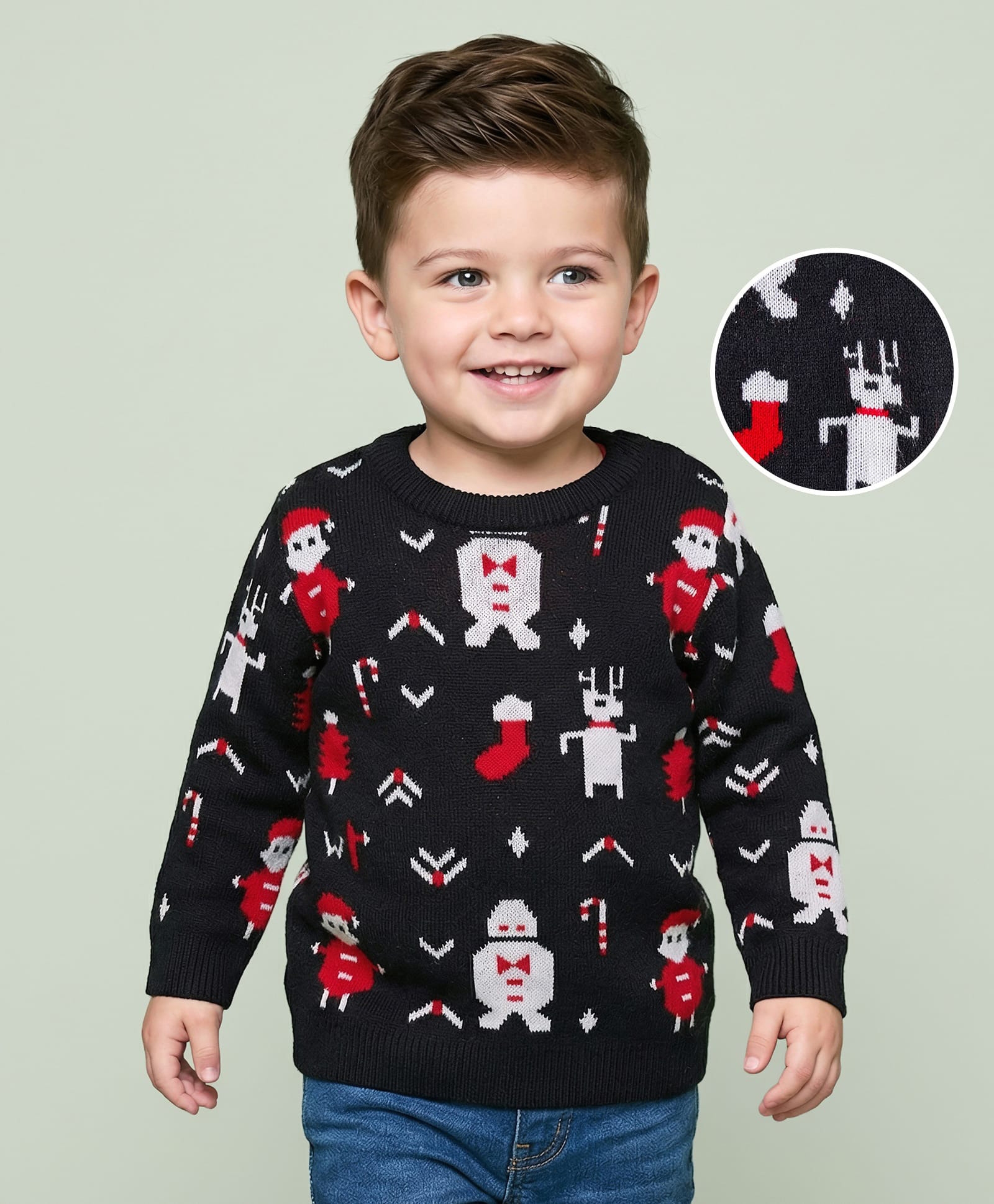 Mark & Mia Knit Full Sleeves Pullover Sweater with X-Mass Design - Black-picture-27