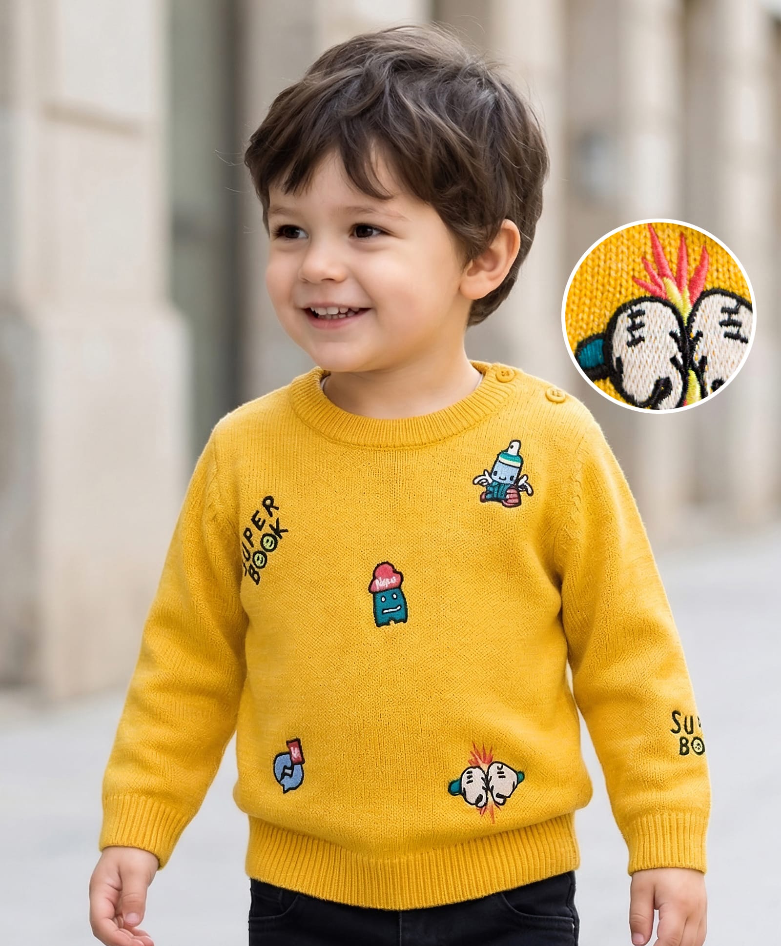 Mark & Mia Knit Full Sleeves Pullover Sweater with Funcky Embroidery - Mustard-picture-24