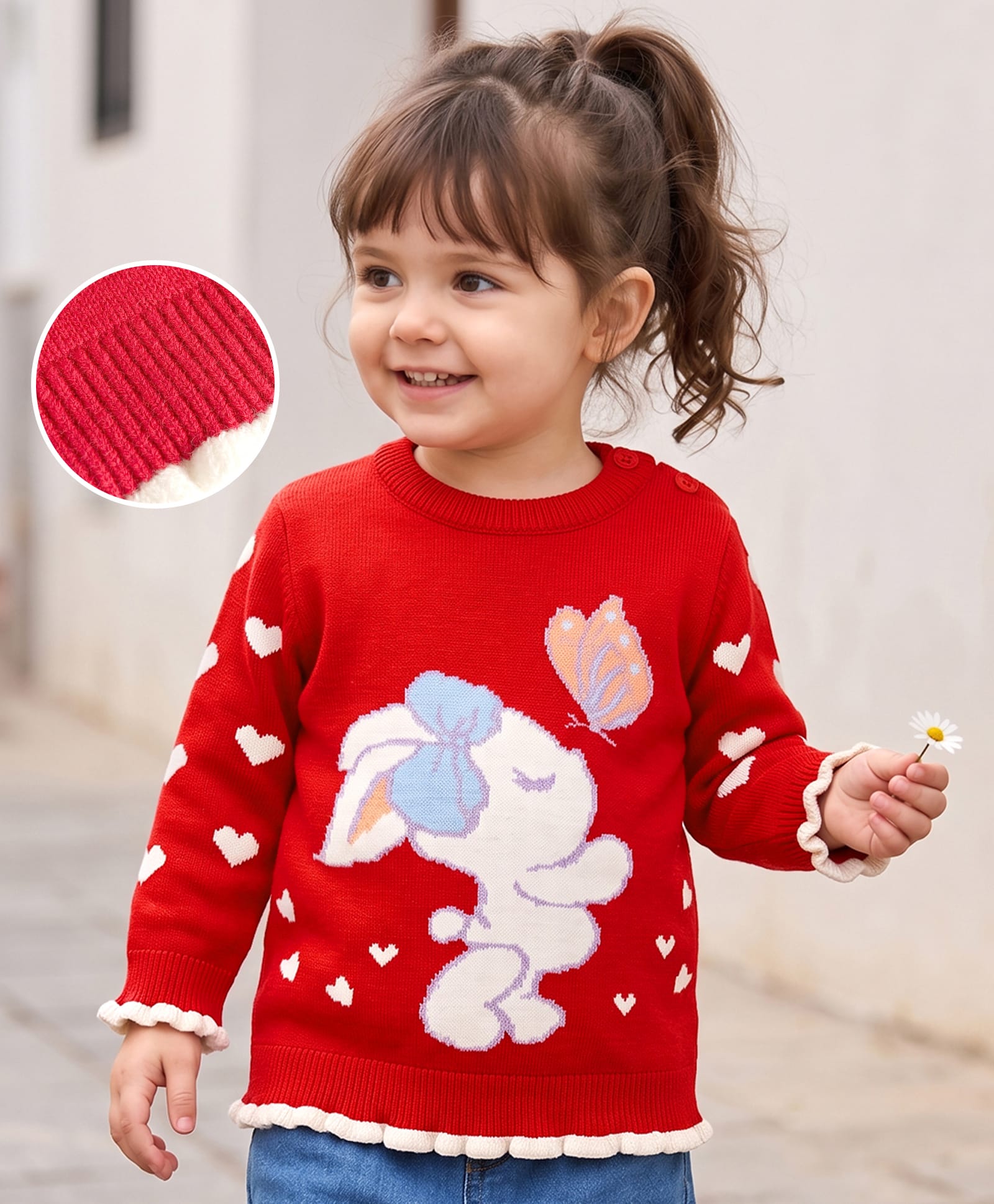 Mark & Mia Knit Full Sleeves Pullovers With Bunny Print Detailing - Red-picture-14