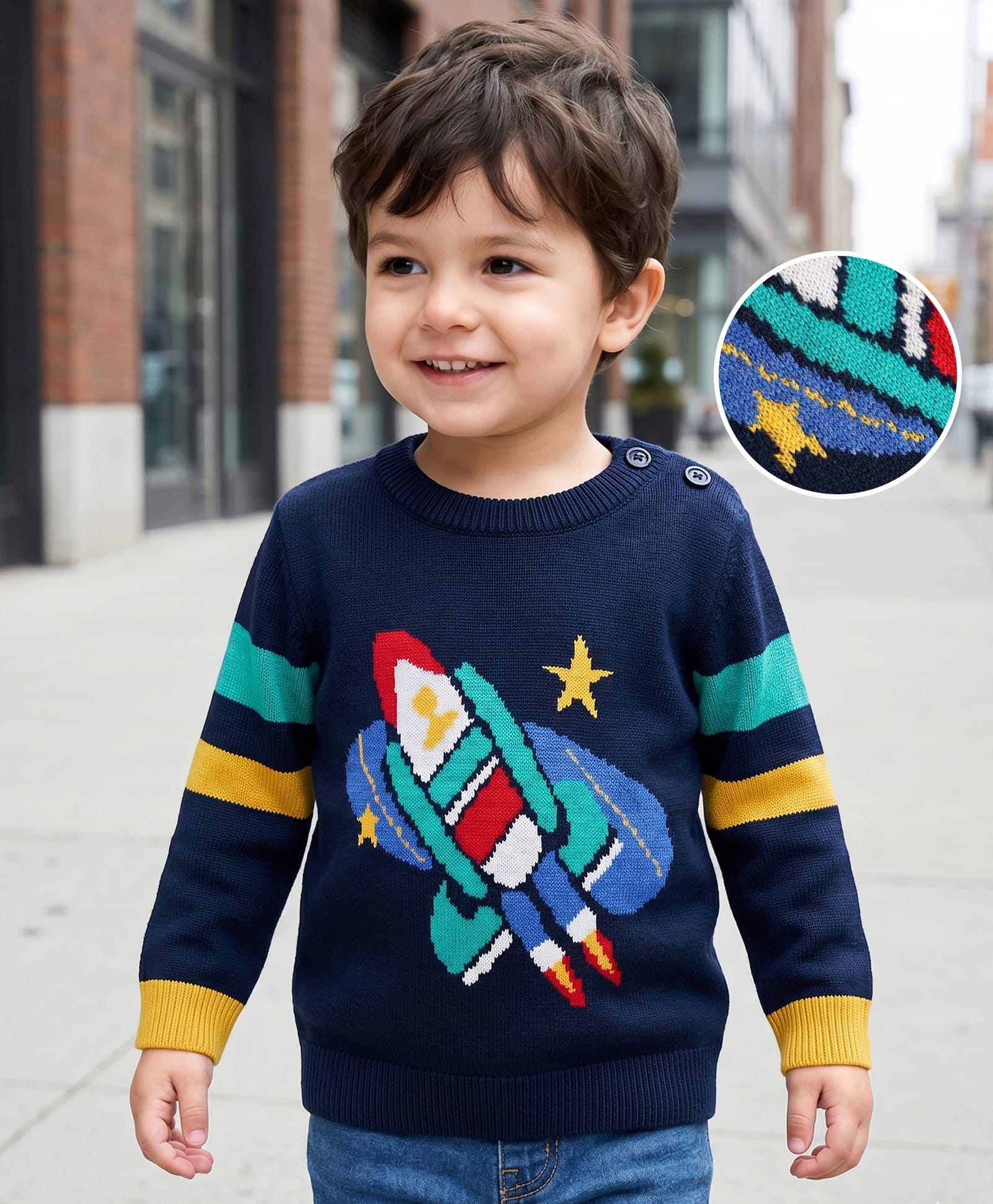 Mark & Mia Knit Full Sleeves Pullovers With Space Print Detailing - Navy Blue-image-40