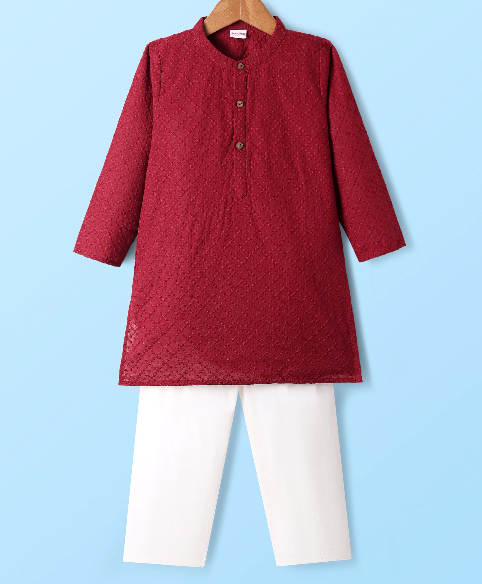 Babyhug Cotton Woven Full Sleeves Embroidered Kurta Pajama Set - Red-image-22