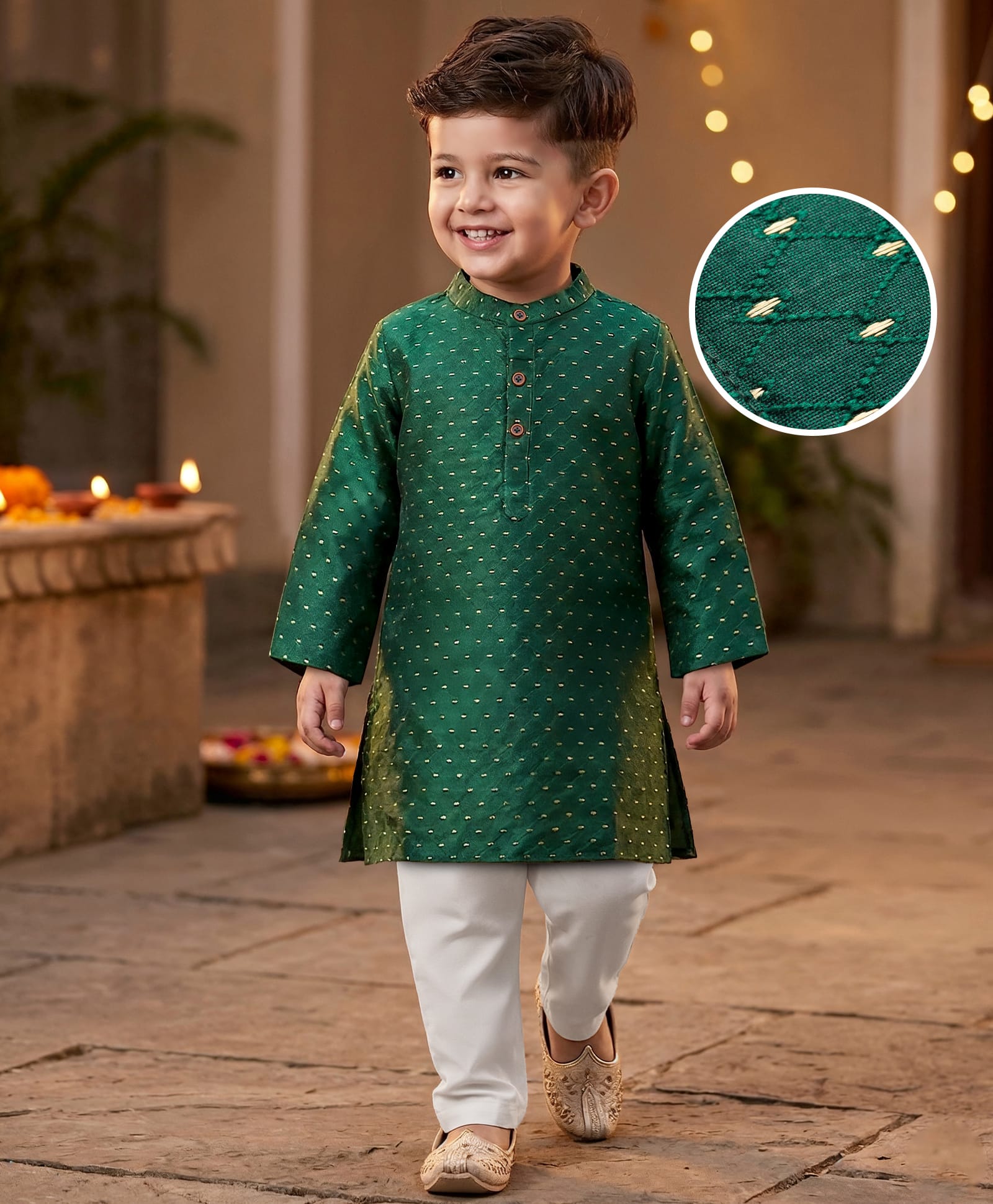 Babyhug Cotton Woven Full Sleeves Foil Print Kurta & Pyjama Set - Dark Green-picture-26