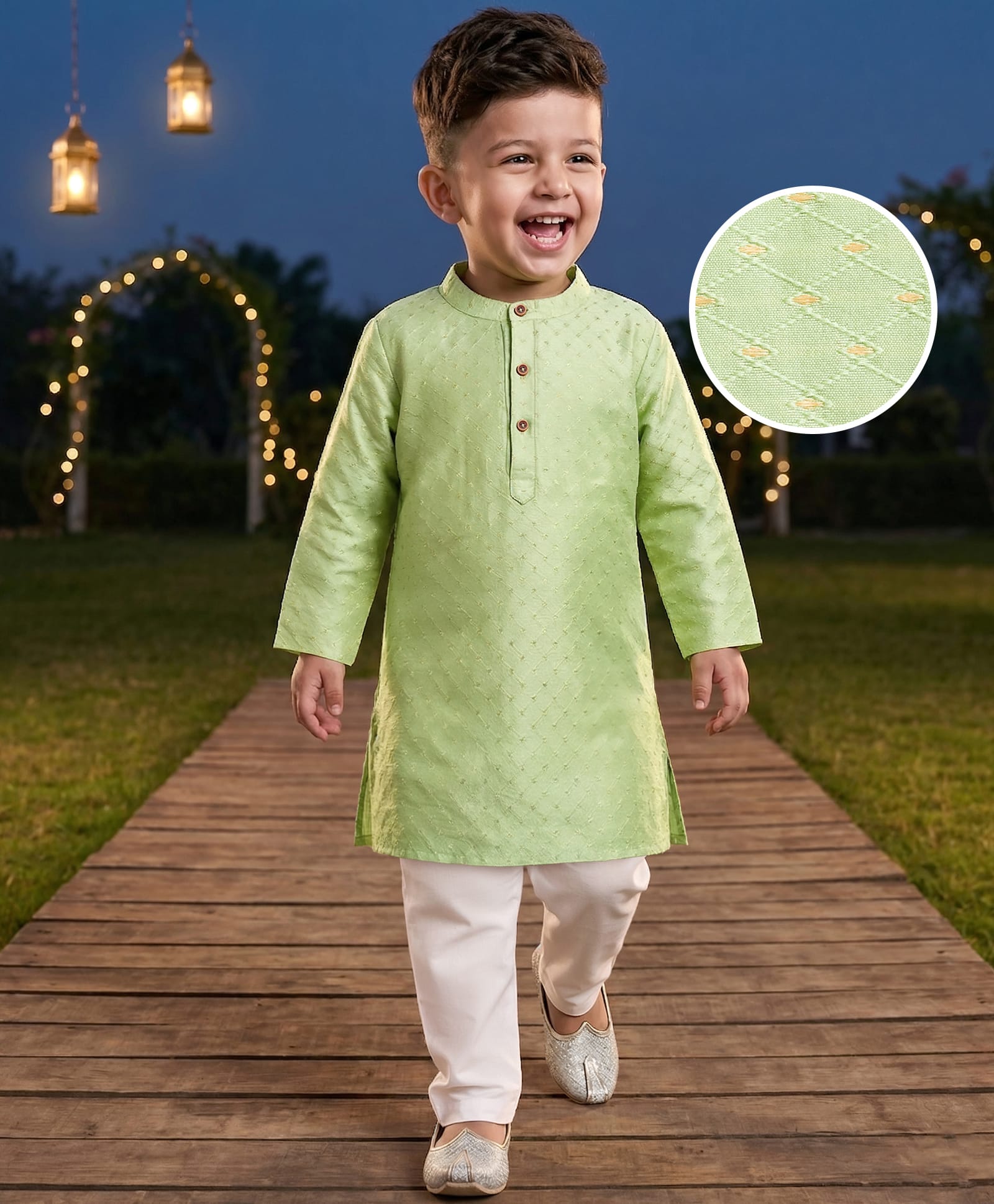 Babyhug Cotton Woven Full Sleeves Embroidered Kurta Pajama Set - Light Green-picture-11