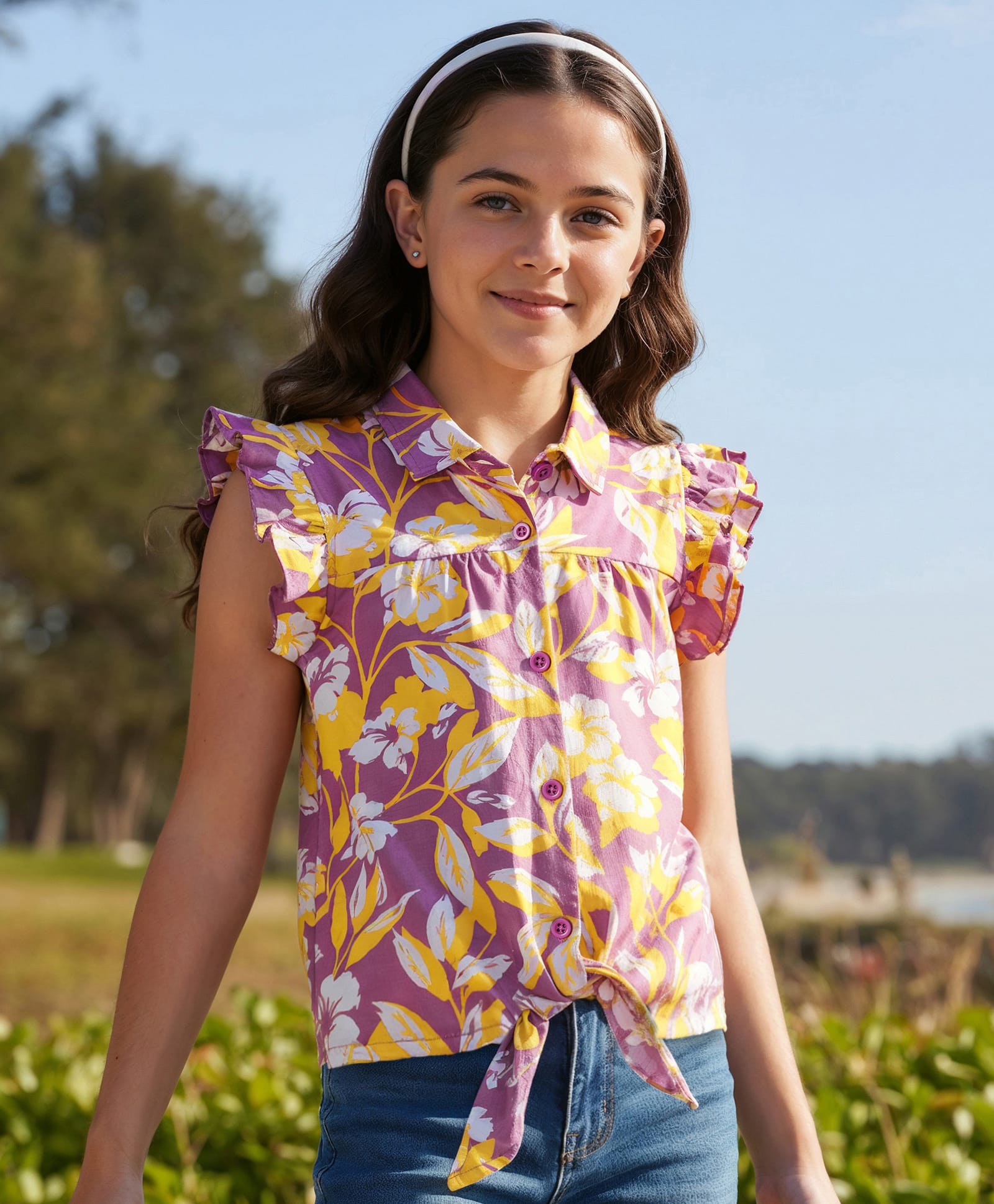 Pine Kids Sleeveless Floral Printed Top With Collar Neck - Pink-picture-39