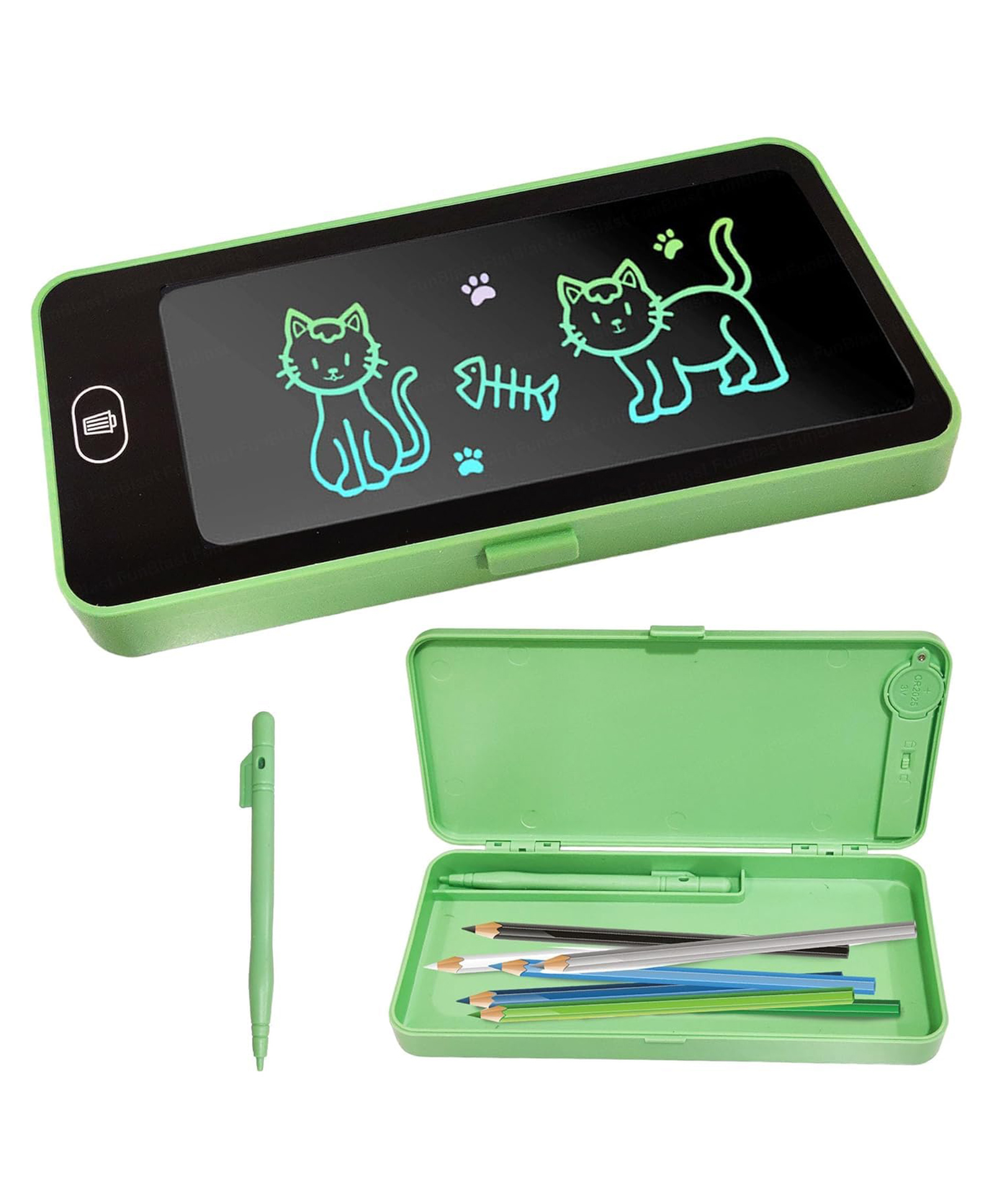 AKN TOYS Writing Tablet Pencil Case for Kids 2 in 1 LCD Digital Slate, E-Note Pad, Pencil Box, Doodle Writing Board for School Going, Educational Toys for Kids - ( PACK OF 1- COLOR MAY VARY )