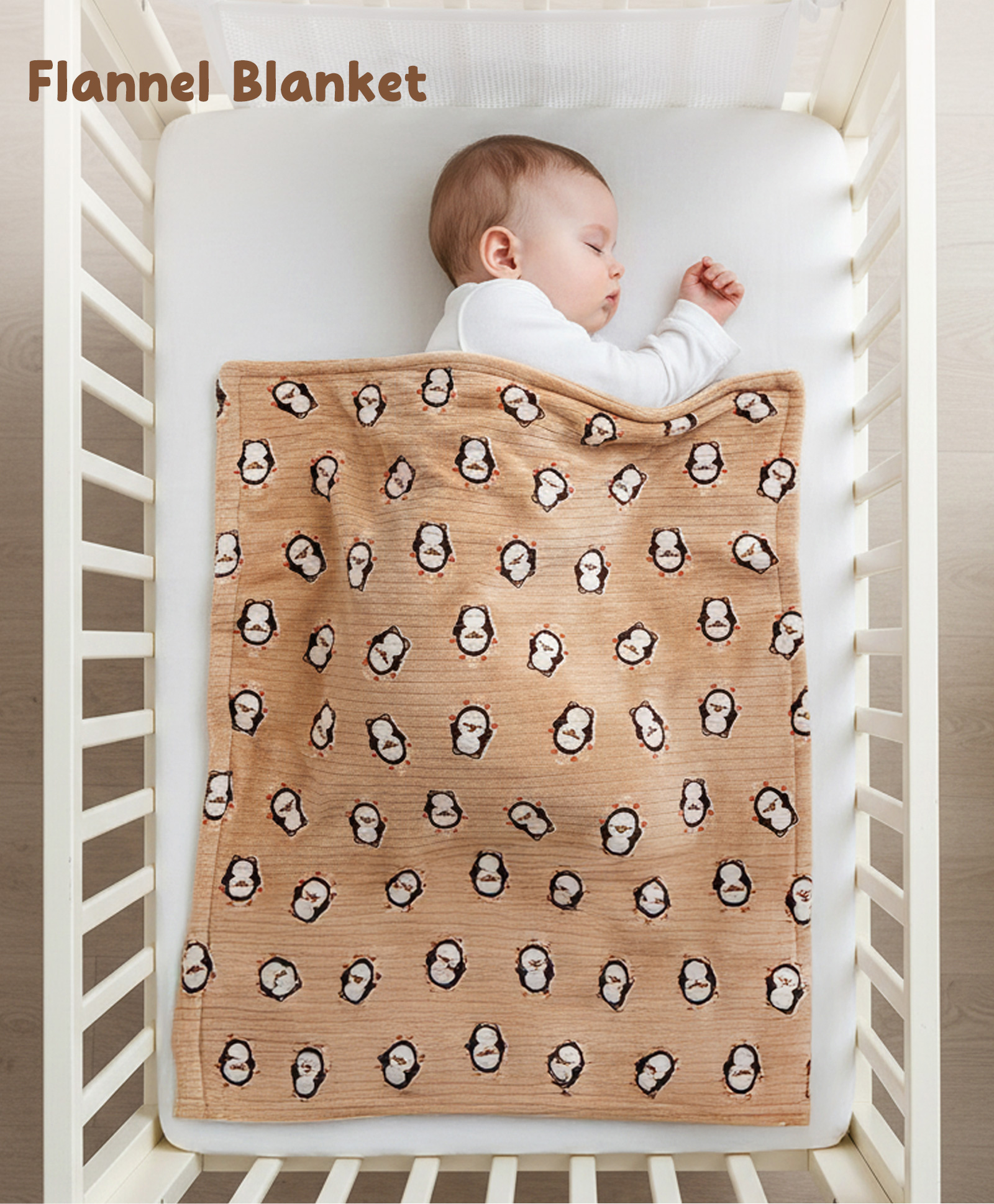 Zoe Ultra-Soft Triple Layered Flannel Sherpa Blanket Penguin Print- Beige| Cozy Winter Throw for Babies & Kids| Hypoallergenic Material| Baby Safe| New Born| Used as Wrap, Bedspread, in Stroller-image-43