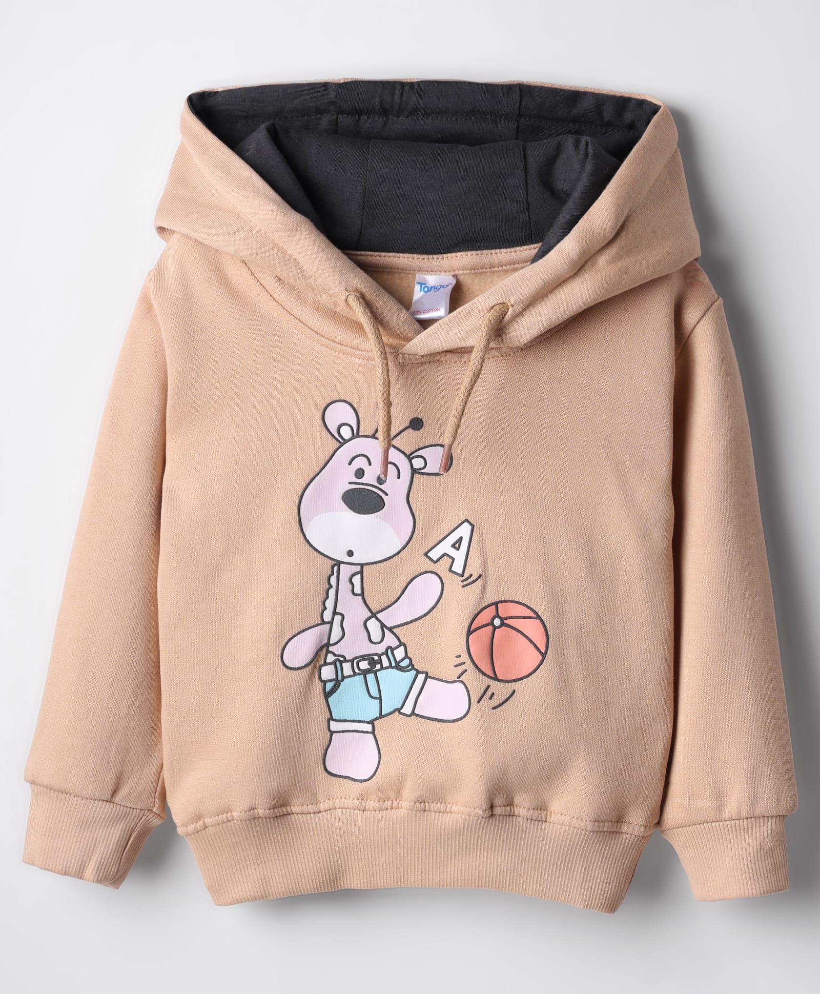 Tango Knit Full Sleeves Hooded Fleece Sweatshirt with Giraffe Print - Light Brown-picture-9
