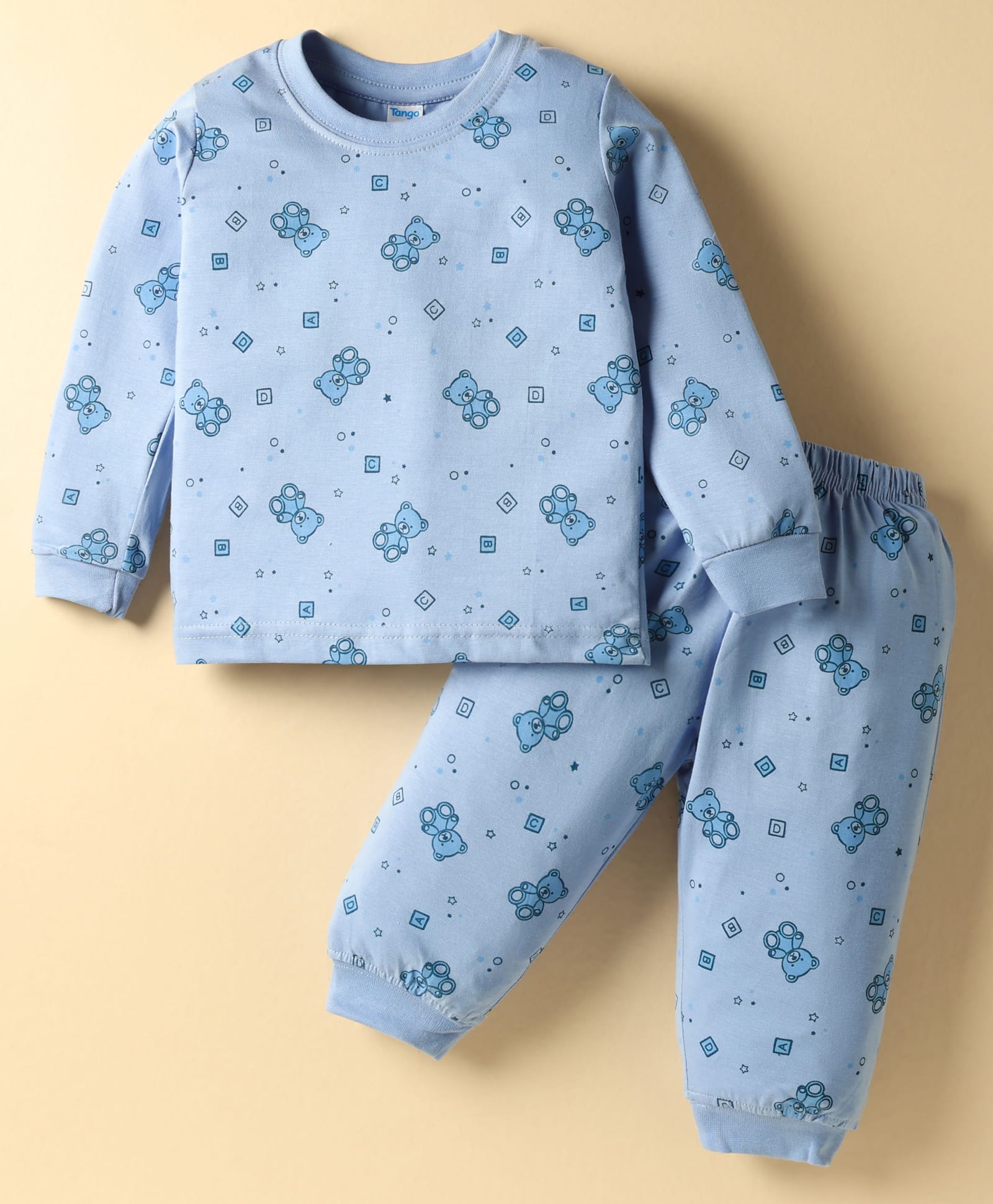 Tango Single Jersey Knit Full Sleeves Teddy Bear Printed Co-Ords Night Suit - Blue-image-45