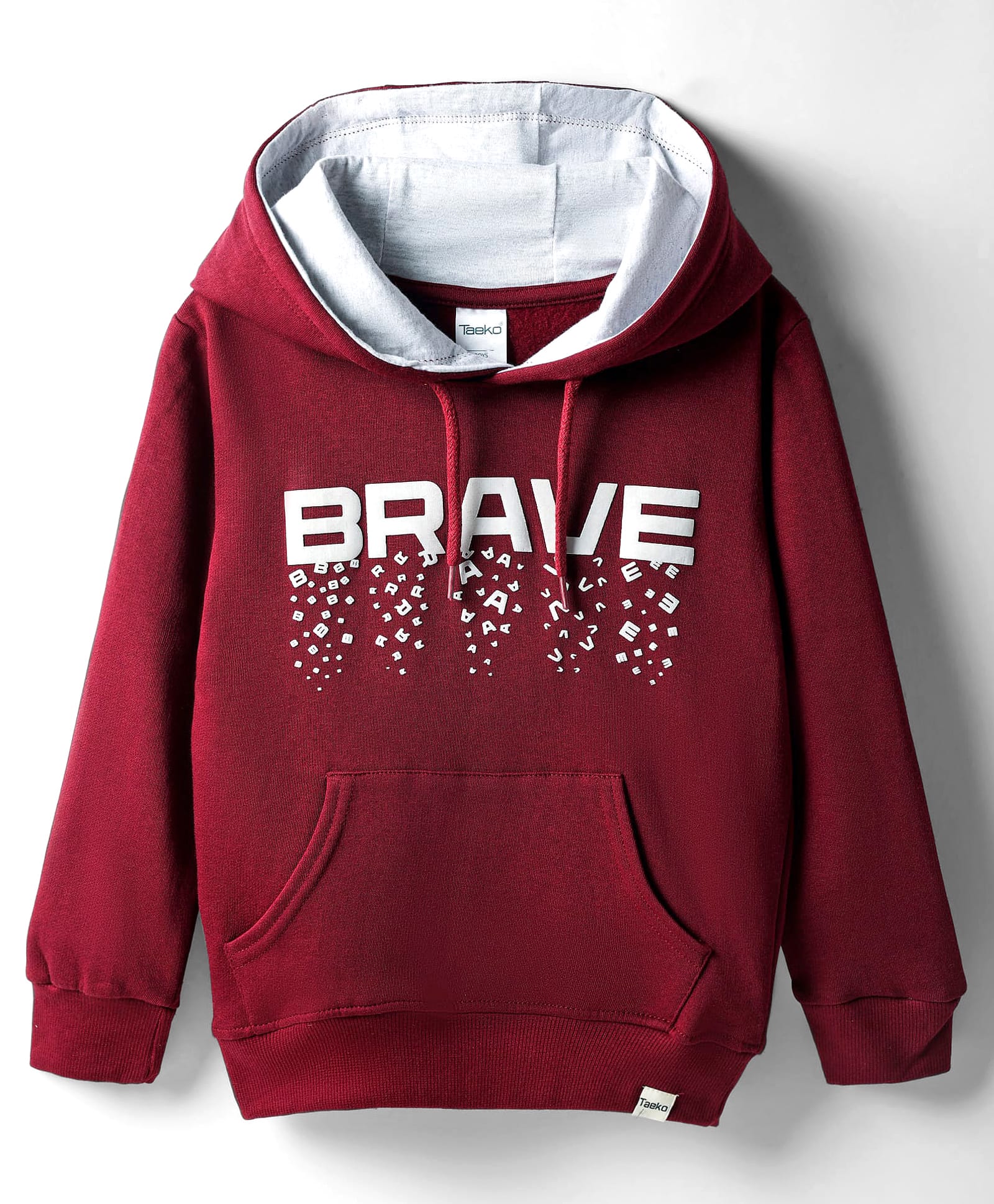 Taeko Full Sleeves Hooded Fleece Sweatshirt with Kangaroo Pocket & Text - Maroon-image-31