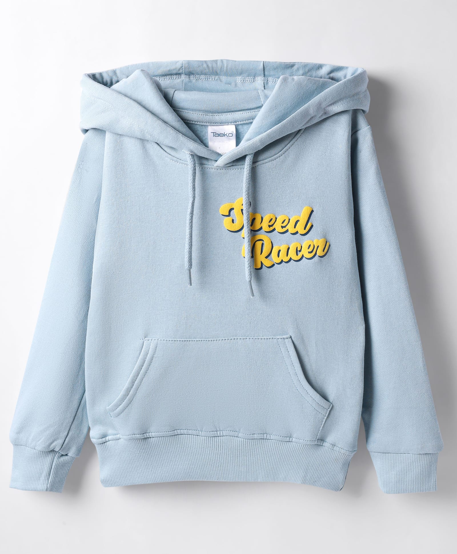 Taeko Full Sleeves Hooded Fleece Sweatshirt with Kangaroo Pocket & Text - Light Blue-image-35