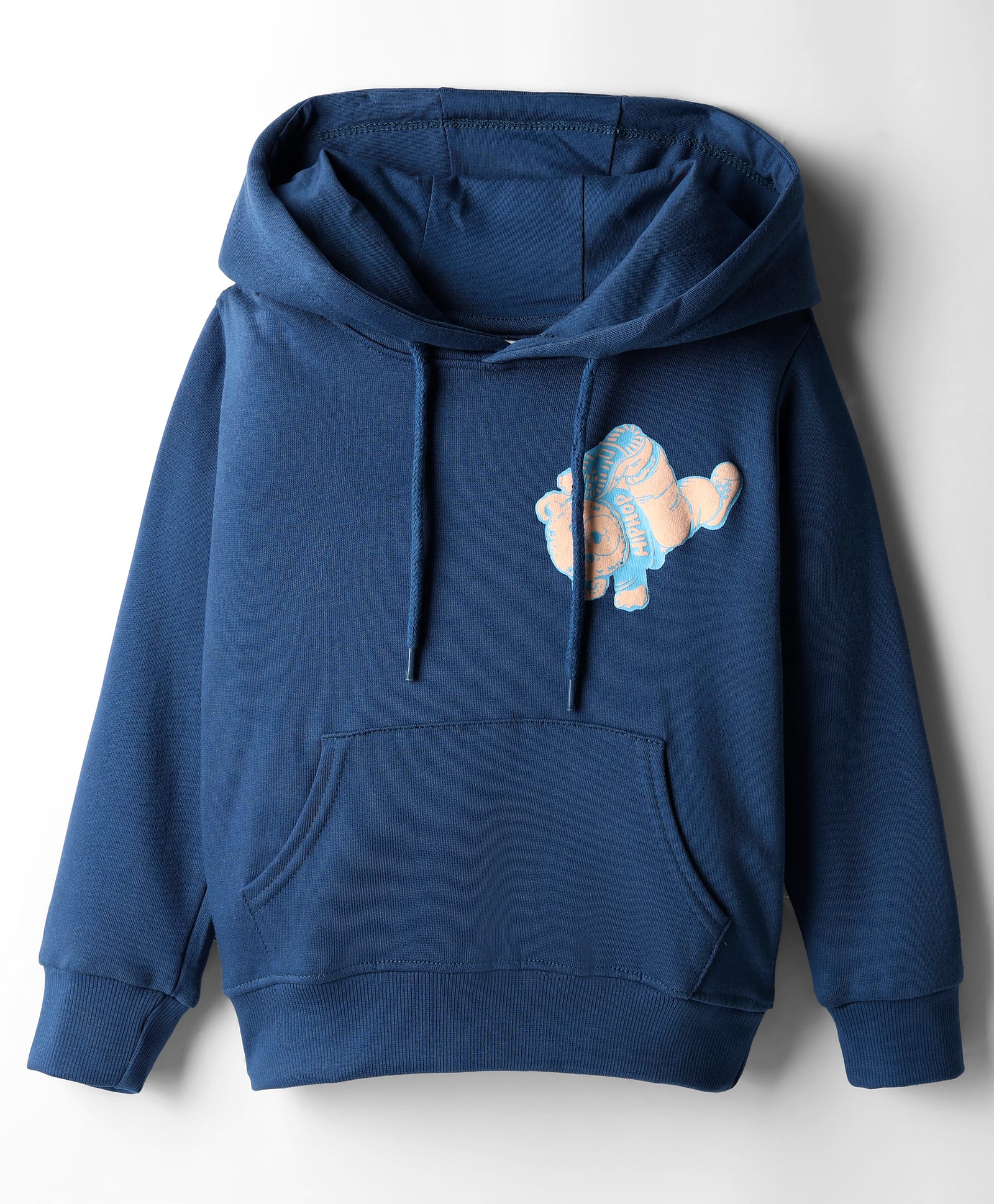 Taeko Fleece Knit Full Sleeves Hooded Sweatshirt With Teddy Bear Print & Kangaroo Pockets - Blue-picture-30