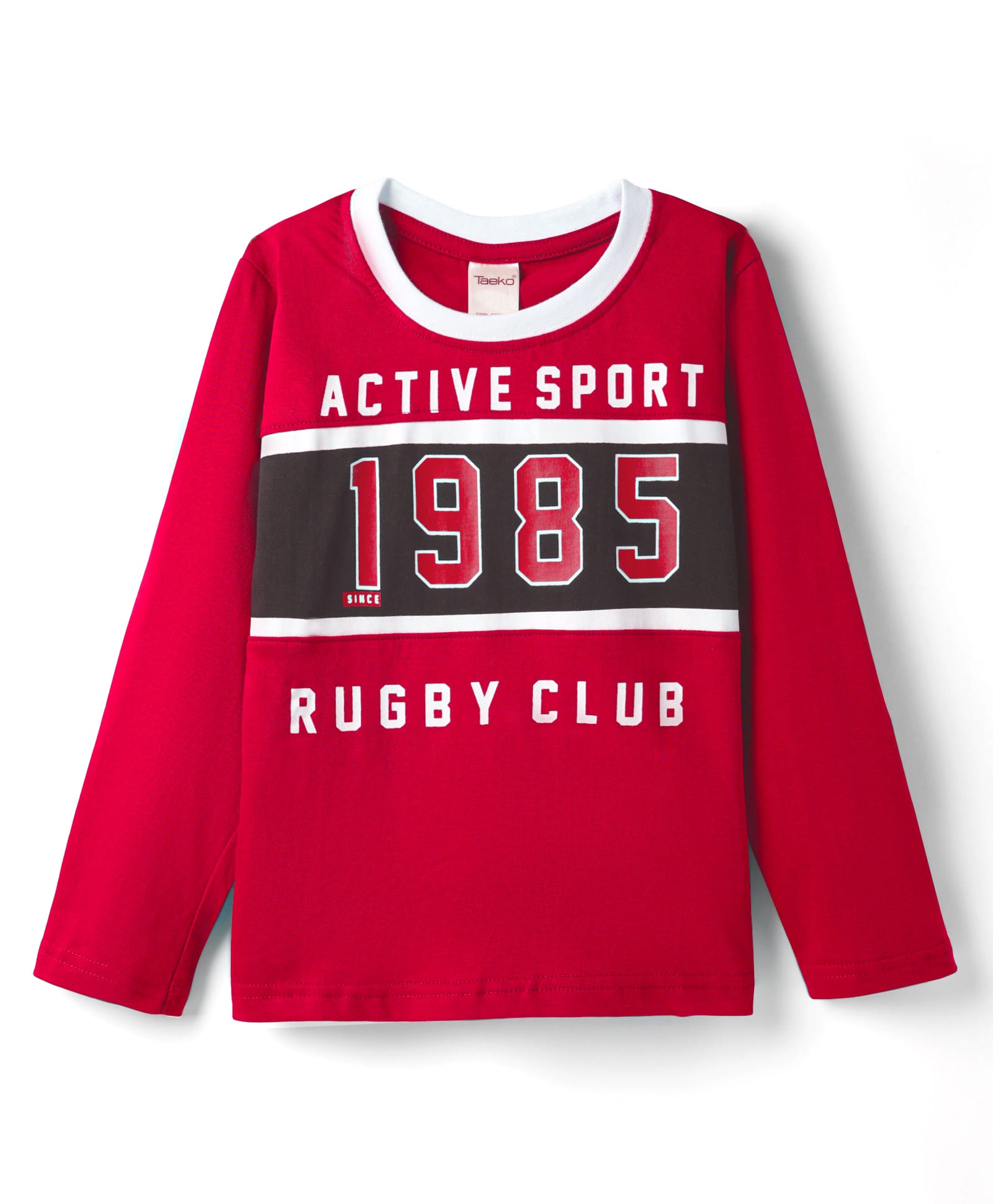 Taeko Single Jersey Knit Full Sleeves T-Shirt with Sport Theme Text Print - Red-picture-12