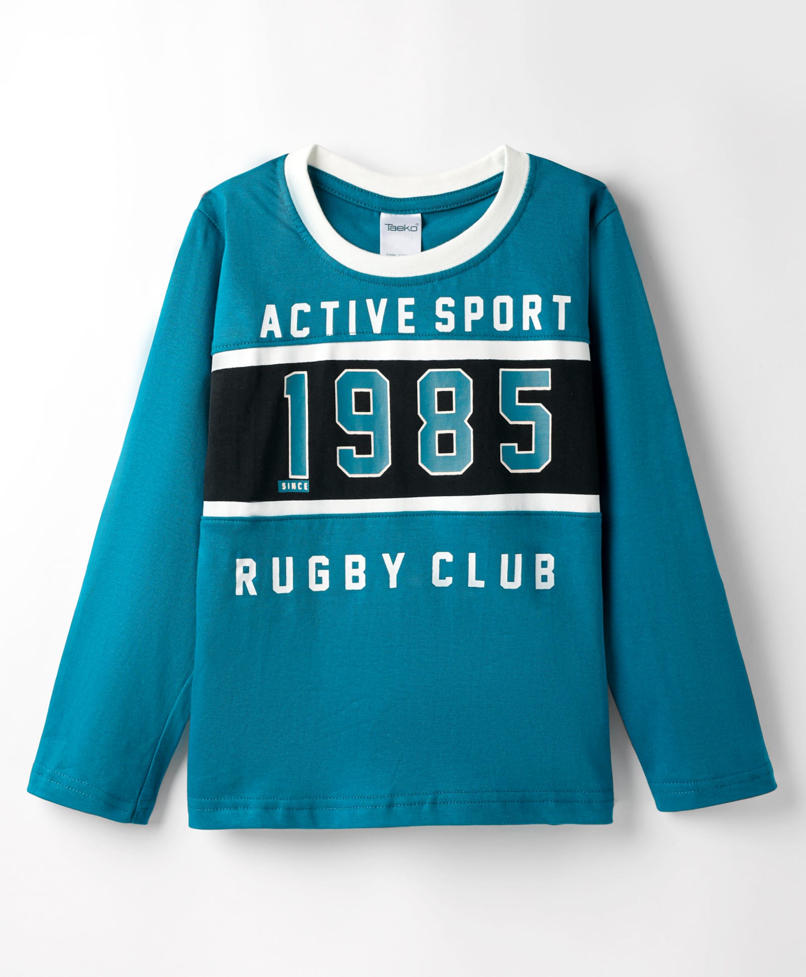 Taeko Single Jersey Knit Full Sleeves T-Shirt with Sport Theme Text Print - Teal Blue-picture-26