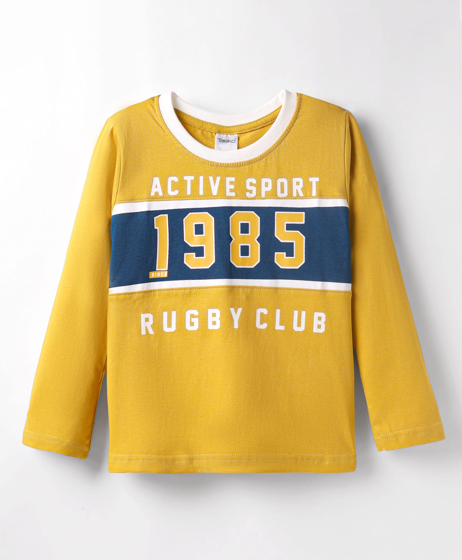 Taeko Single Jersey Knit Full Sleeves T-Shirt with Sport Theme Text Print - Yellow-picture-21