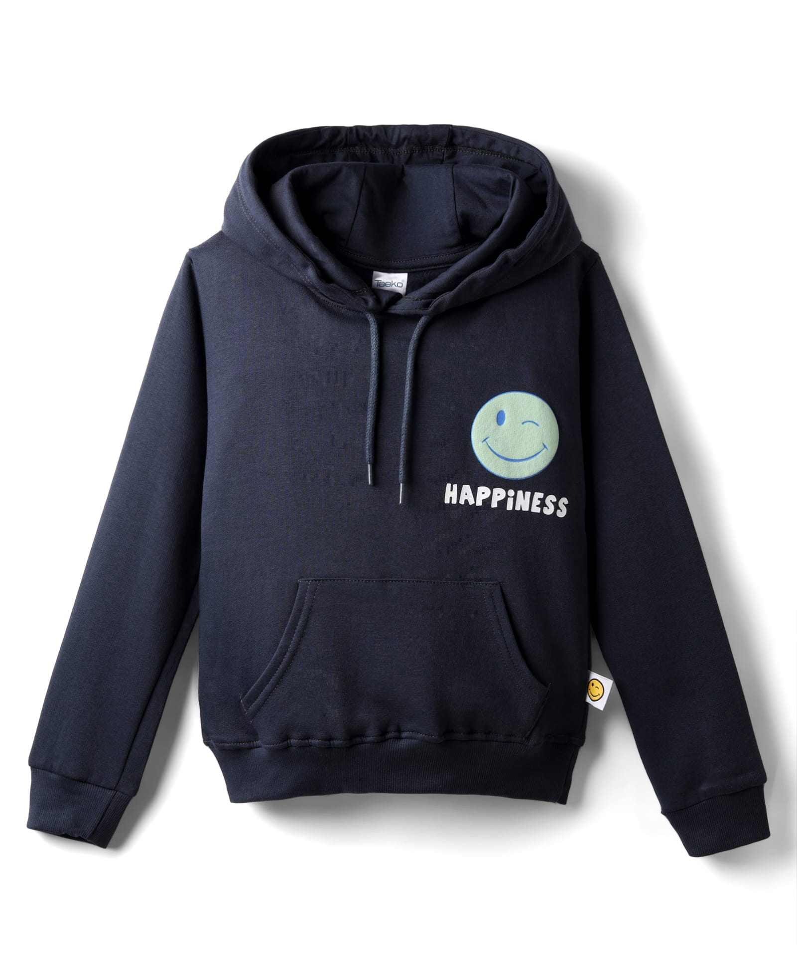 Taeko Fleece Knit Full Sleeves Hooded Sweatshirt With Smiley Print & Kangaroo Pockets - Teal Blue-picture-35