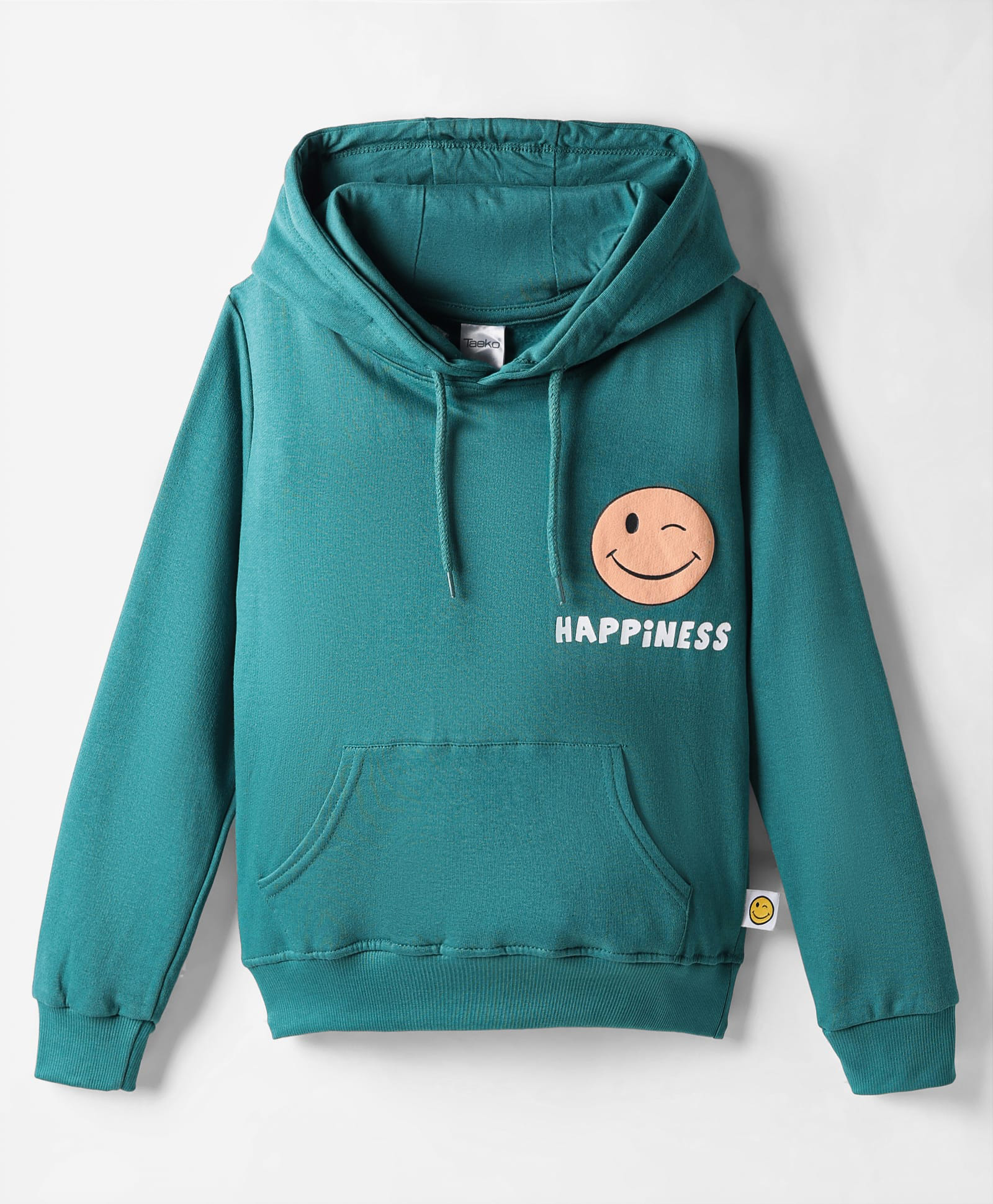Taeko Fleece Knit Full Sleeves Hooded Sweatshirt With Smiley Print & Kangaroo Pockets - Navy Blue-picture-33