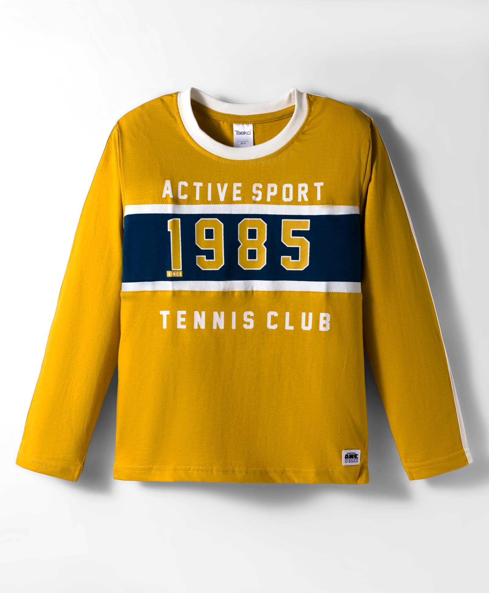 Taeko Single Jersey Knit Full Sleeves T-Shirt with Sport Theme Text Print - Yellow-image-5