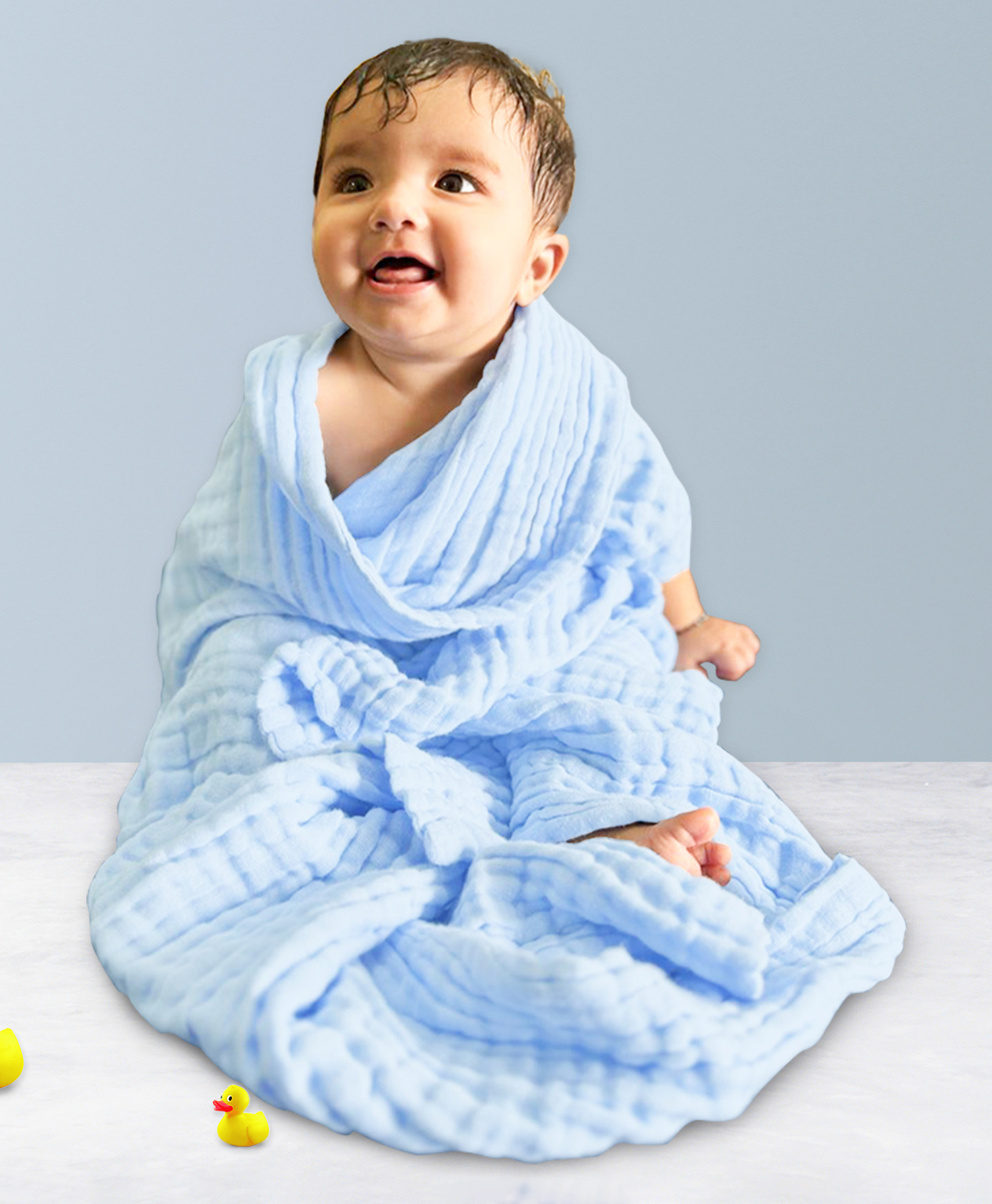 Mom's Home Baby Super Soft Absorbent Muslin 6 Layer Wash Towel L 100 x B 100 x H 2 cm - Light Blue