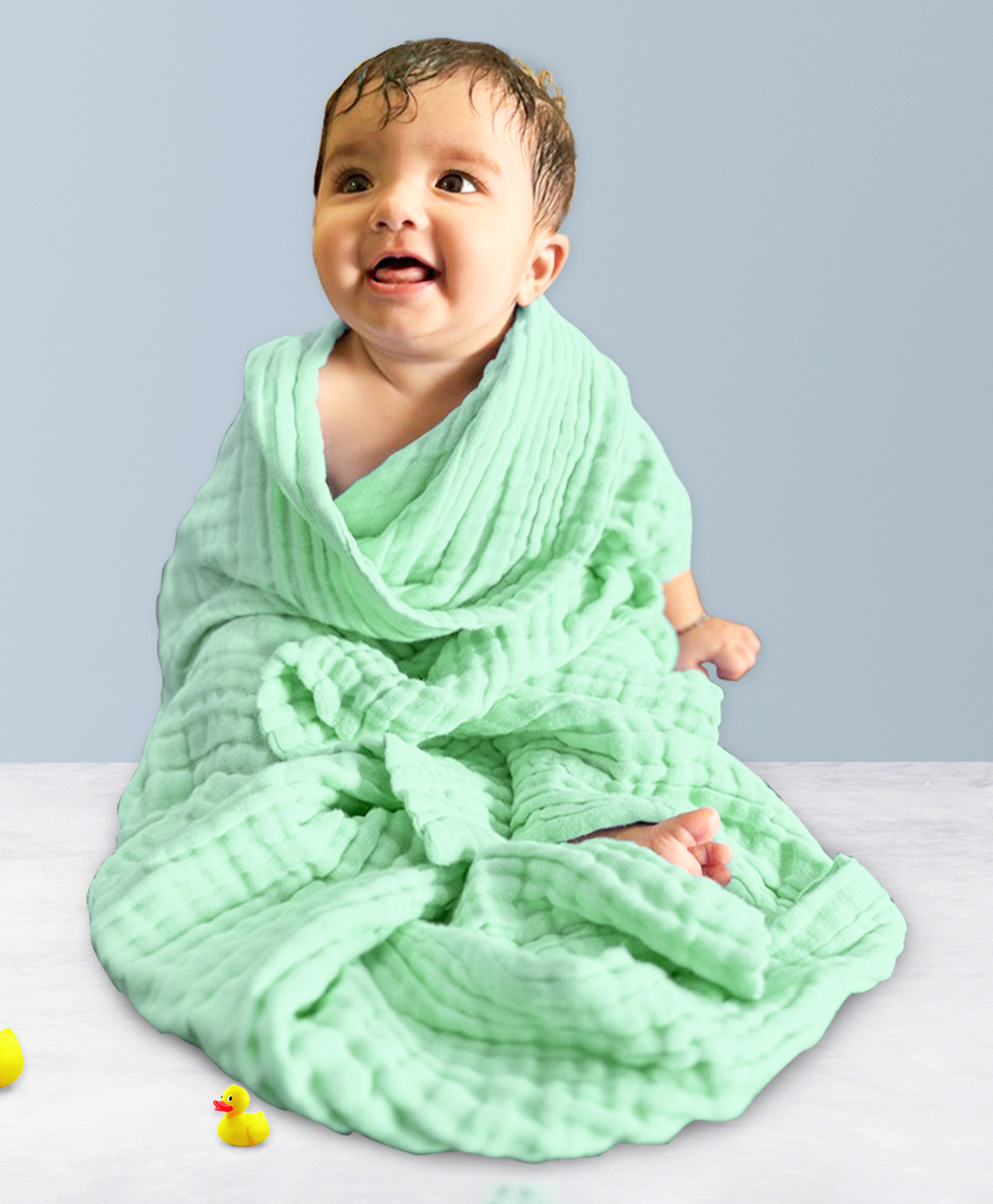 Mom's Home Baby Super Soft Absorbent Muslin 6 Layer Wash Towel L 100 x B 100 x H 2 cm - Light Green-image-39