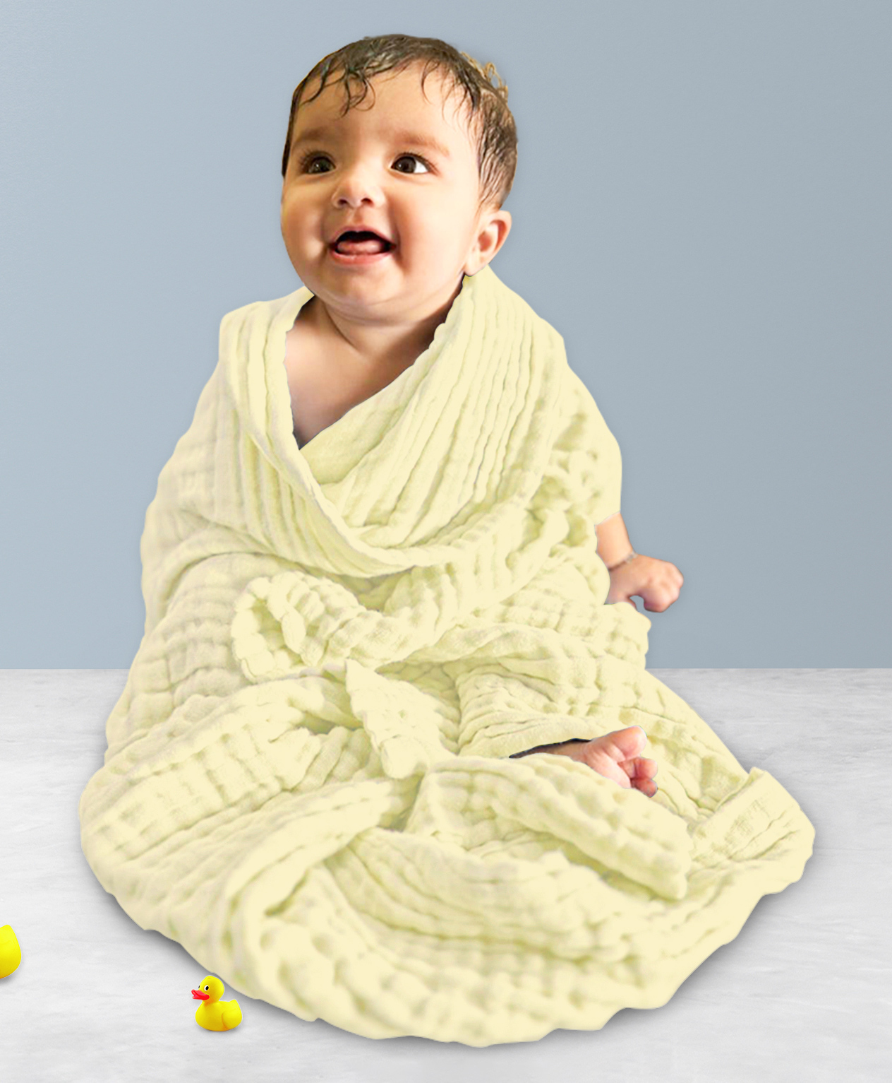 Mom's Home Baby Super Soft Absorbent Muslin 6 Layer Wash Towel L 100 x B 100 x H 2 cm - Light Yellow-image-40