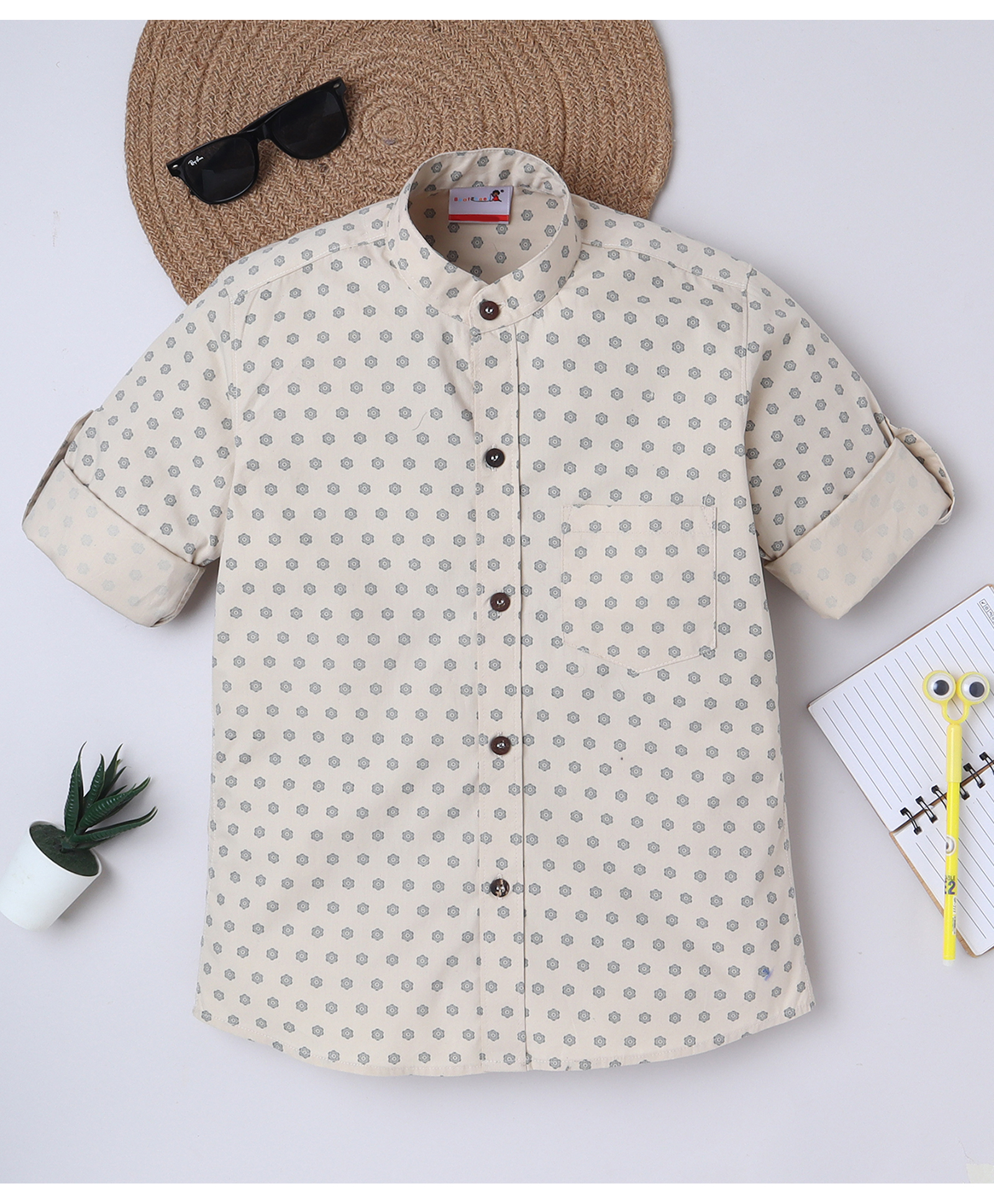BAATCHEET Cotton Woven Full Sleeves Floral Printed Shirt - Beige-picture-35