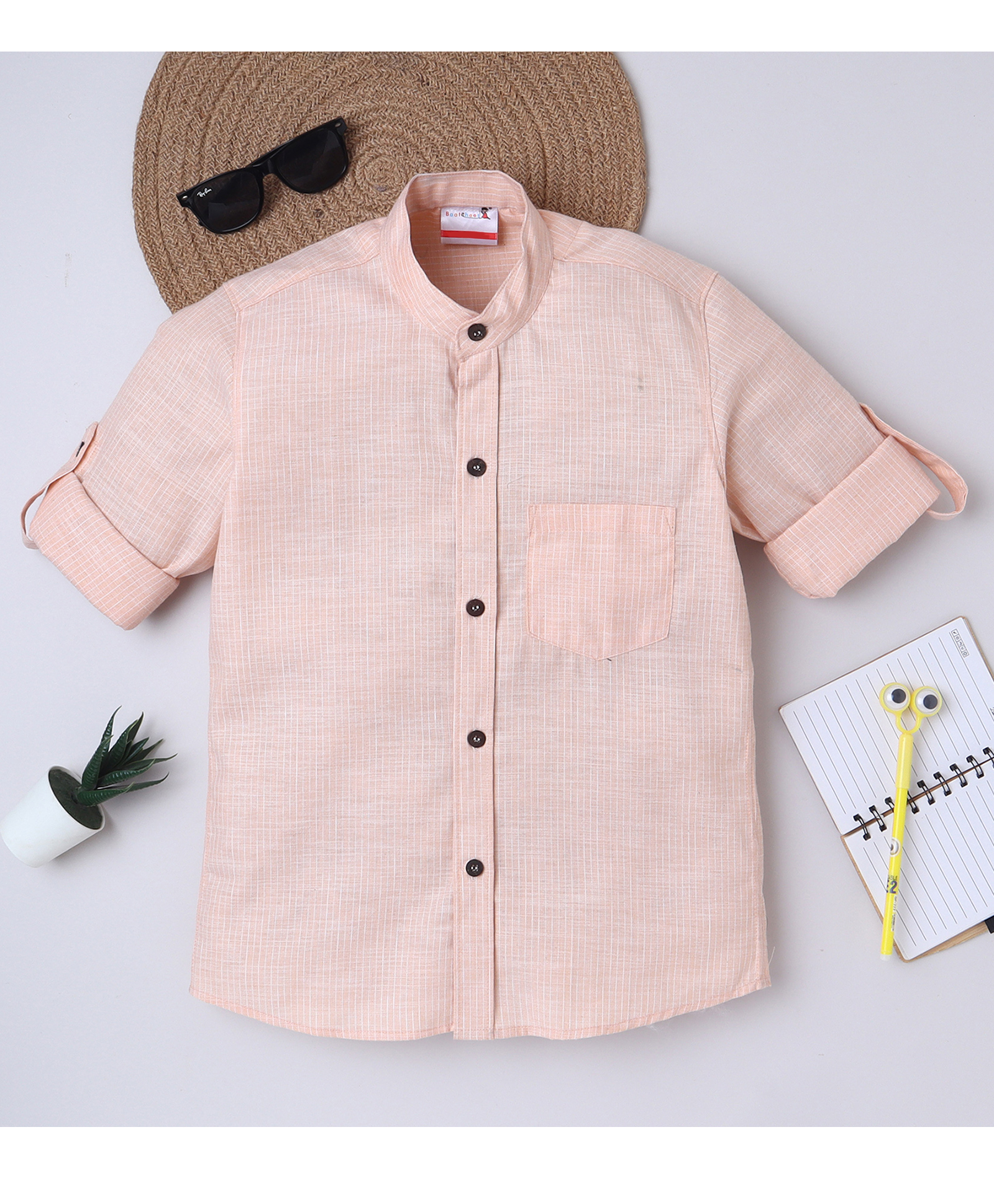 BAATCHEET Cotton Woven Full Sleeves Checked Shirt - Peach-image-44