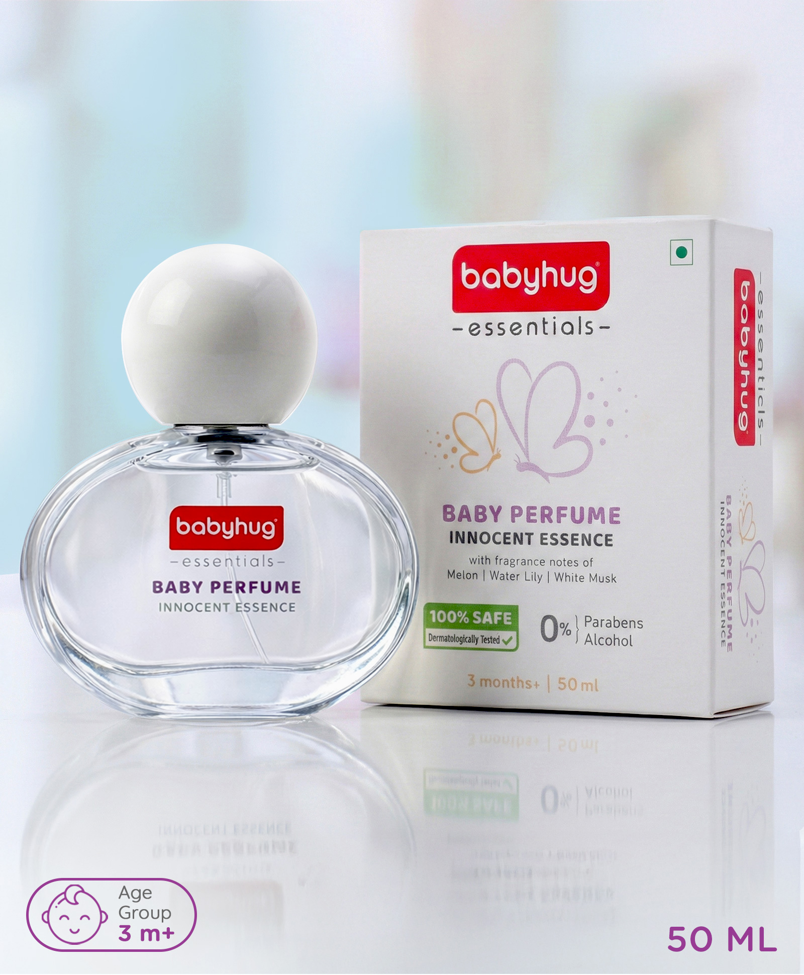 Babyhug Essential Baby Perfume Innocent Essence Dermatologist Tested, Alcohol Free, Unisex perfume with long lasting fragrance - 50 ml