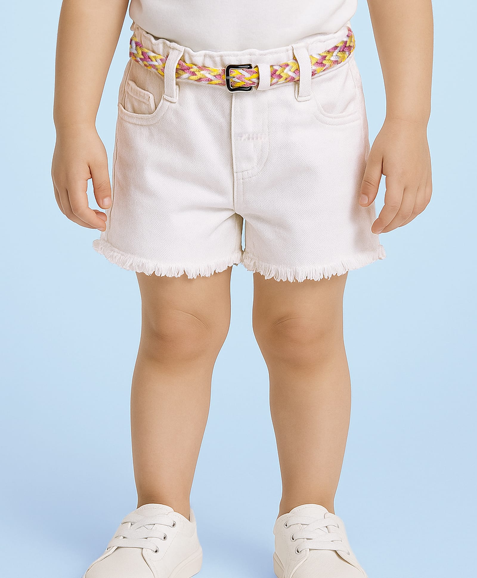 Babyhug Denim Solid Coloured Short With Stretch & Belt - White