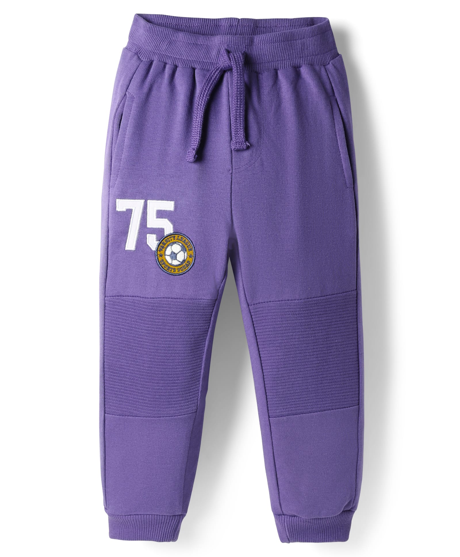 Babyhug Terry Cotton Knit Full Length Cut & Sew Lounge Pant With Sports Theme Print & Patch - Purple-picture-15