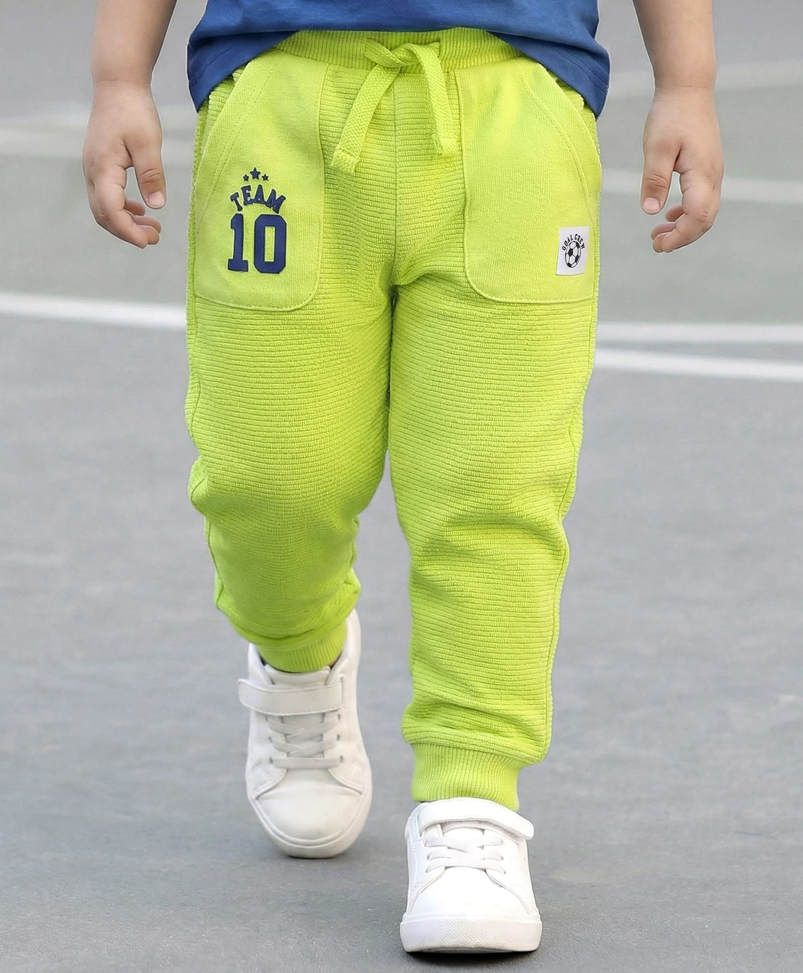 Babyhug French Terry Knit Full Length Lounge Pant With Team Print - Lime Green-image-14