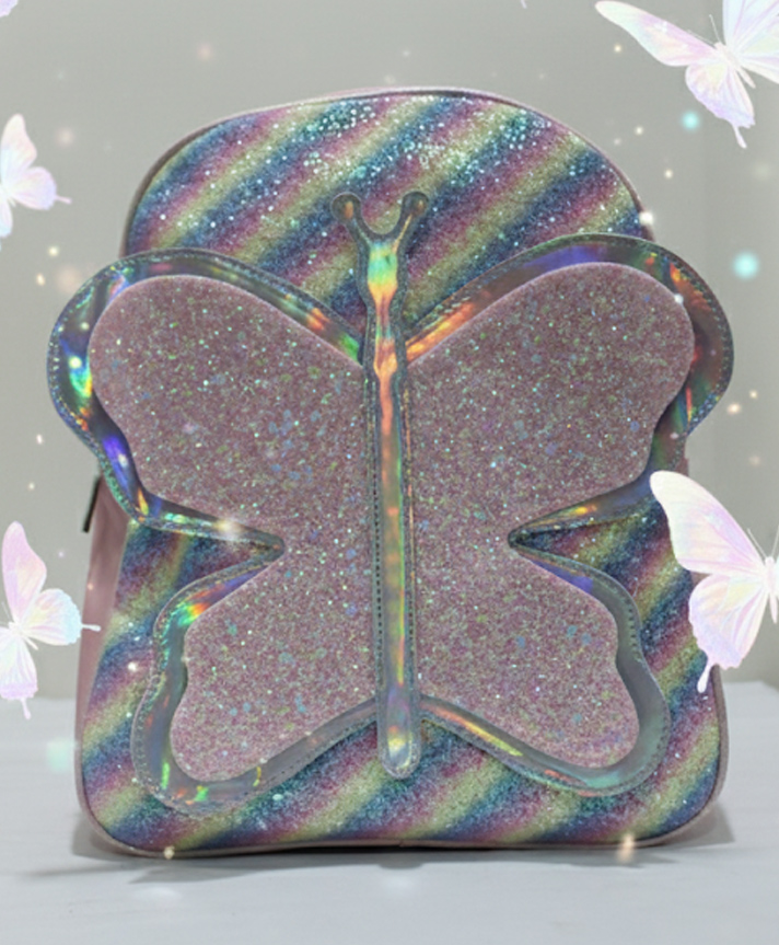 Rushabh Novelty Cute design, backpack for school, office, and travel, spacious compartments, bags for boys and girls School Bag 8379-802-15-Peach-12 Inch-Glitter Butterfly-picture-19