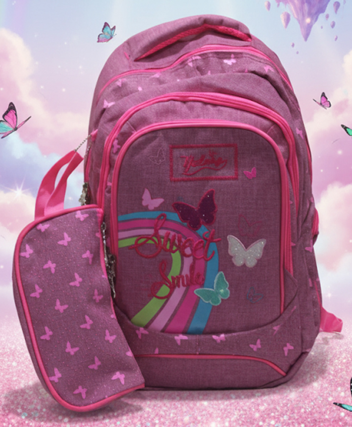 Rushabh Novelty Cute design, backpack for school, office, and travel, spacious compartments, bags for boys and girls School Bag 0502-Pink-18 Inch-Butterfly-image-26