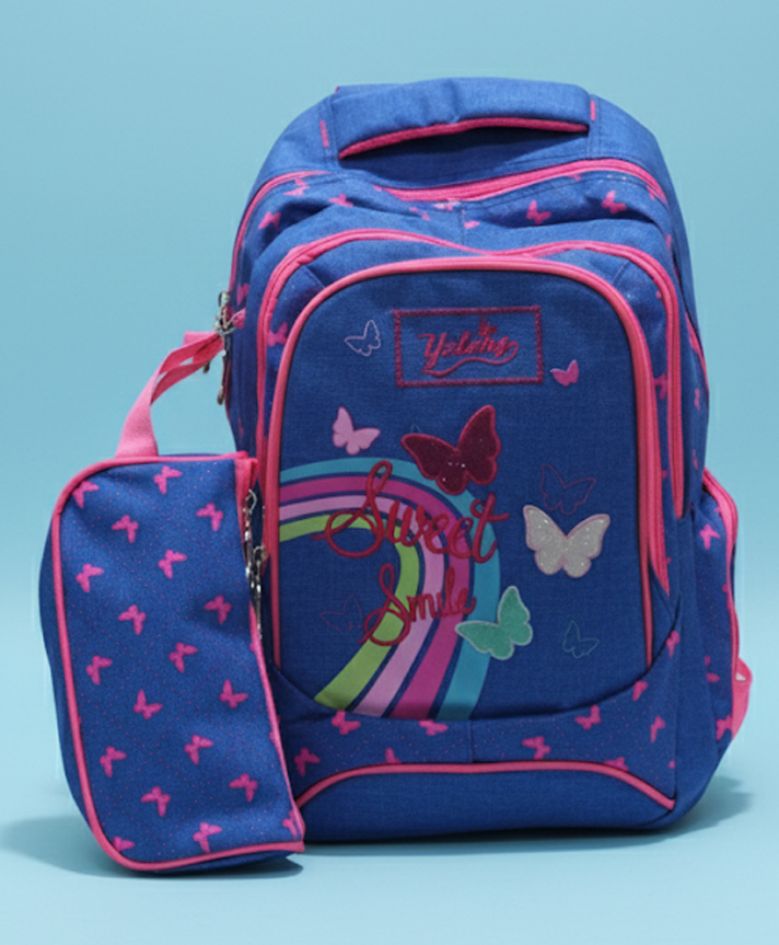 Rushabh Novelty Cute design, backpack for school, office, and travel, spacious compartments, bags for boys and girls School Bag 0502-Blue-18 Inch-Butterfly-picture-11