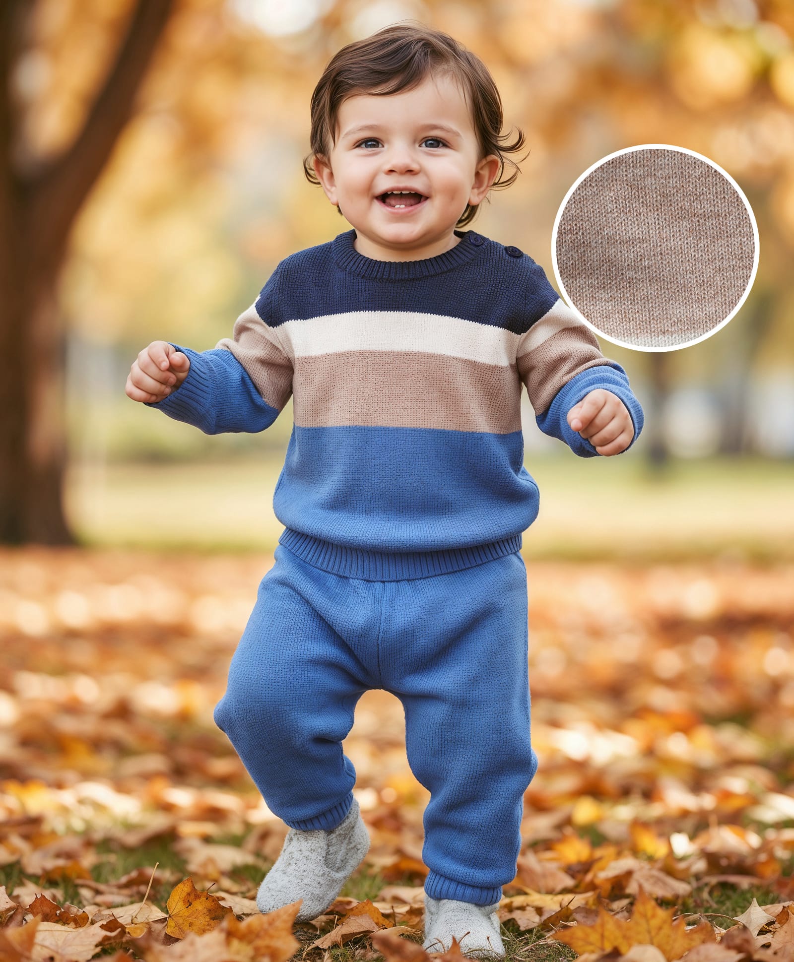 Babyhug Knit Full Sleeves Color Block Pullover Sweater Set - Blue-picture-24