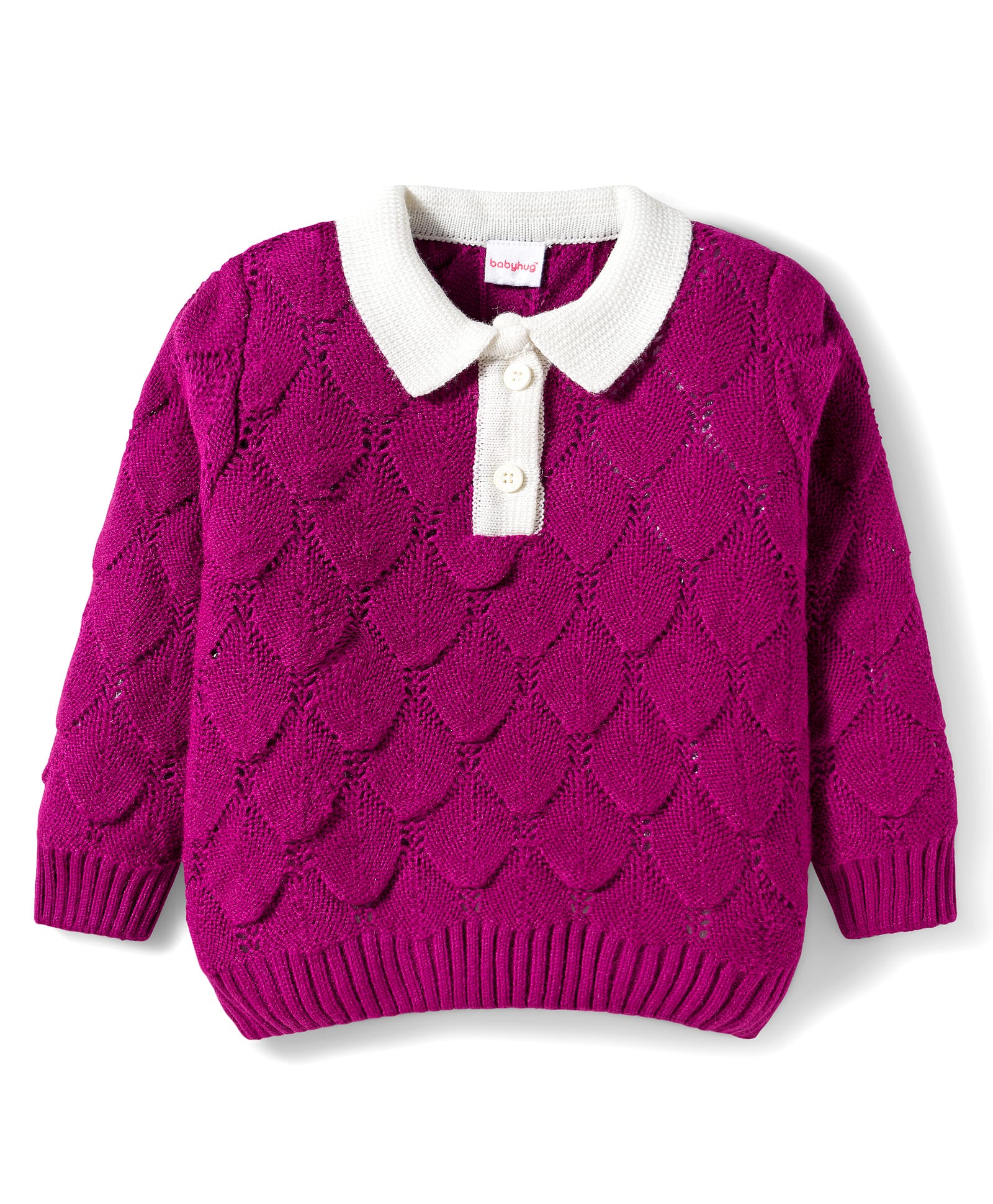 Babyhug Knit Full Sleeves Pullover Sweater with Design - Wine-picture-28