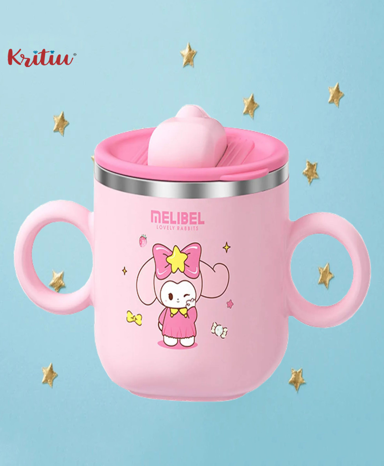 Kritiu Stainless Steel Sipper Bottle for Kids/Double Wall & Sipper Cups with Straw/Travelling Sipper Bottle for Kids - Pink-250ml-image-1