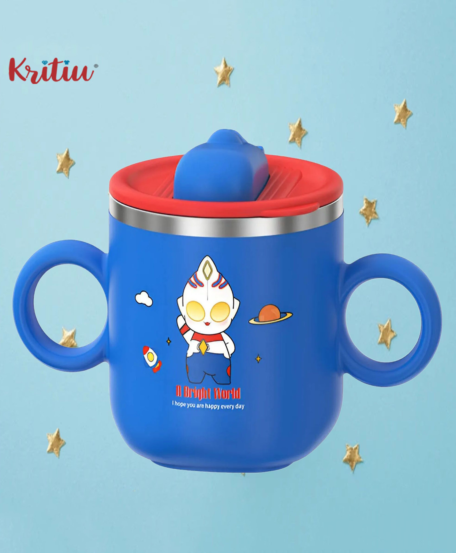 Kritiu Stainless Steel Sipper Bottle for Kids/Double Wall & Sipper Cups with Straw/Travelling Sipper Bottle for Kids - Blue-250ml-picture-49