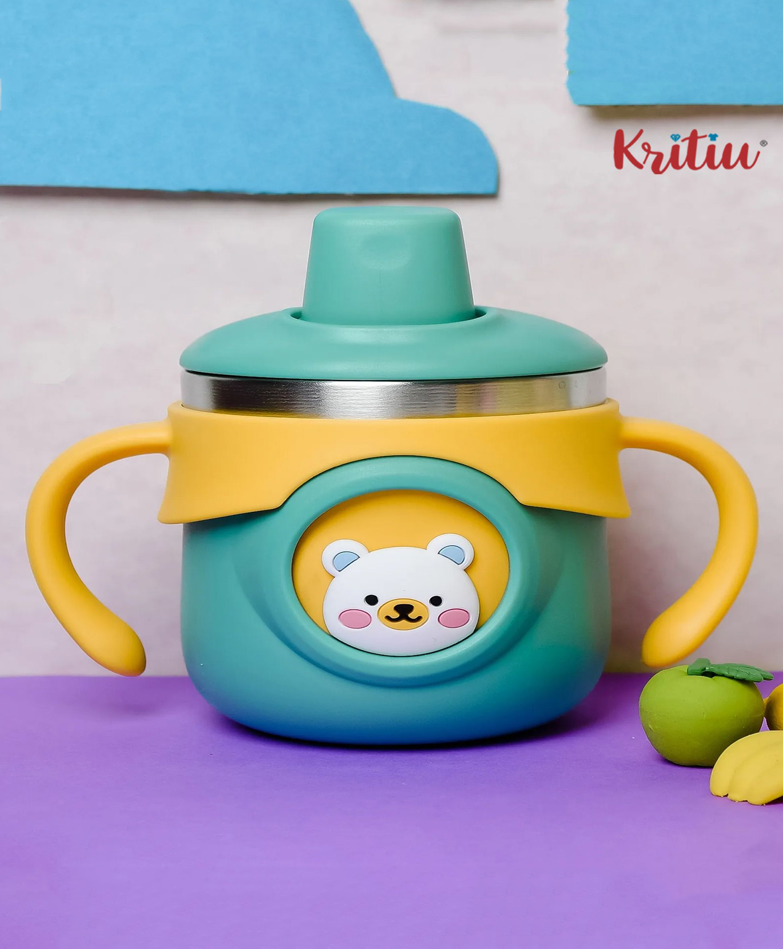 KRITIU Kritiu Stainless Steel Insulated Hot & Cold Sipper Bottle for Kids/Double Wall & Vacuuming/Sipper Cups with Straw/Travelling Water Bottle for Kids with Straw (260ml) - Green-picture-45