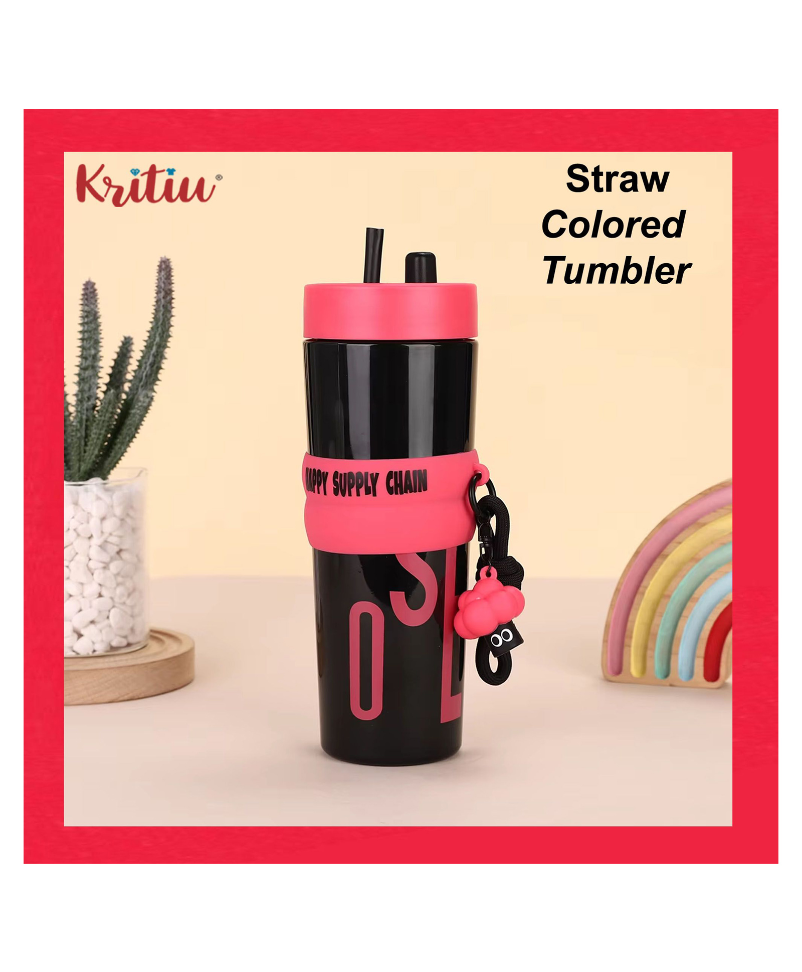 Kritiu Printed Tumbler With Lid|Sipper|BPA Free|Leak Resistant|Freezer Safe| 950 ml|Perfect for Kids And Adults - Red-image-6