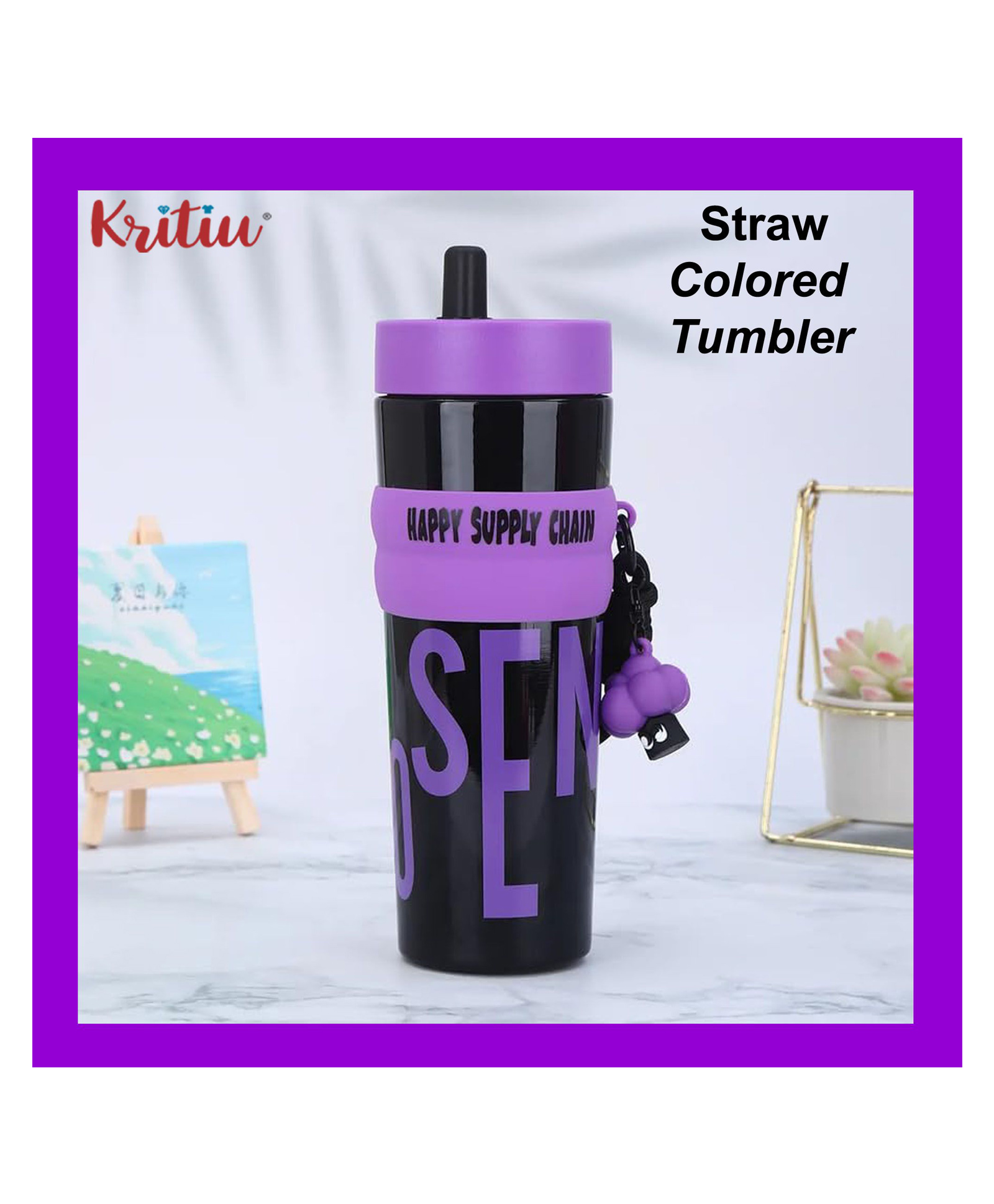 Kritiu Printed Tumbler With Lid|Sipper|BPA Free|Leak Resistant|Freezer Safe| 950 ml|Perfect for Kids And Adults - Purple-picture-46