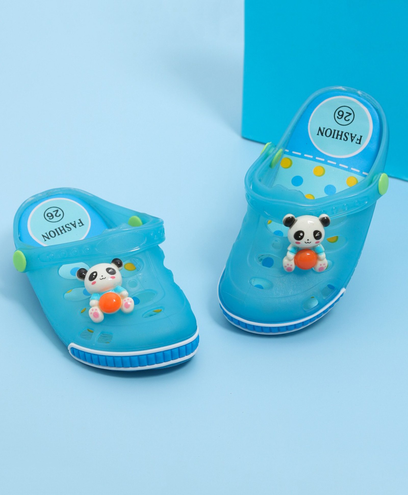 Yellow Bee Playful Panda Applique Detailed Perforated Clogs - Blue-image-18