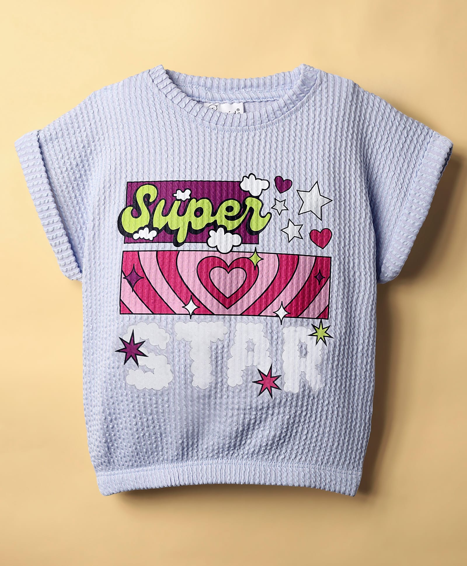 Olio Kids Sinker Knit Half Sleeves T-Shirt With Text Print - Light Blue-picture-44