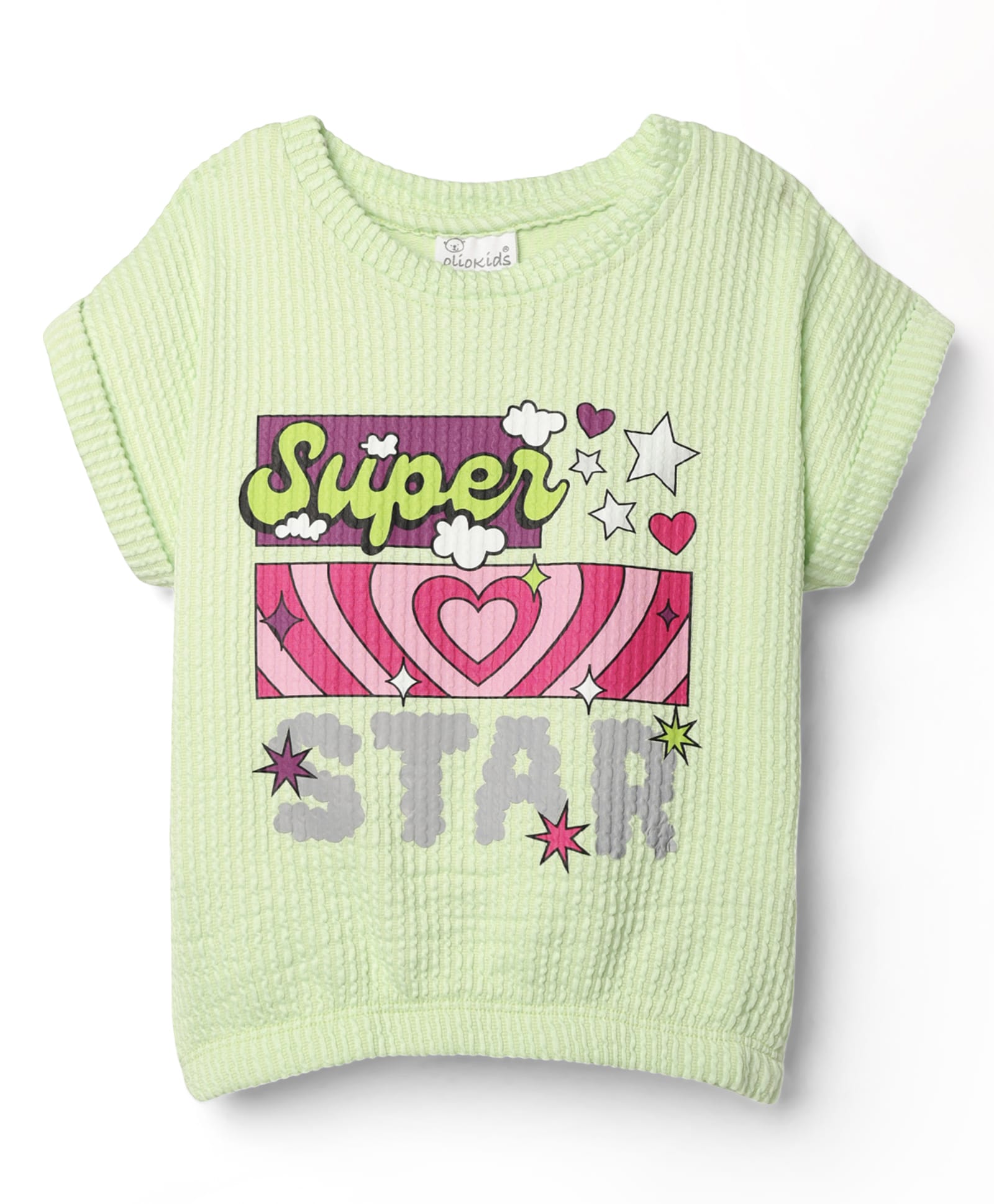 Olio Kids Sinker Knit Half Sleeves T-Shirt With Text Print - Light Green-image-1